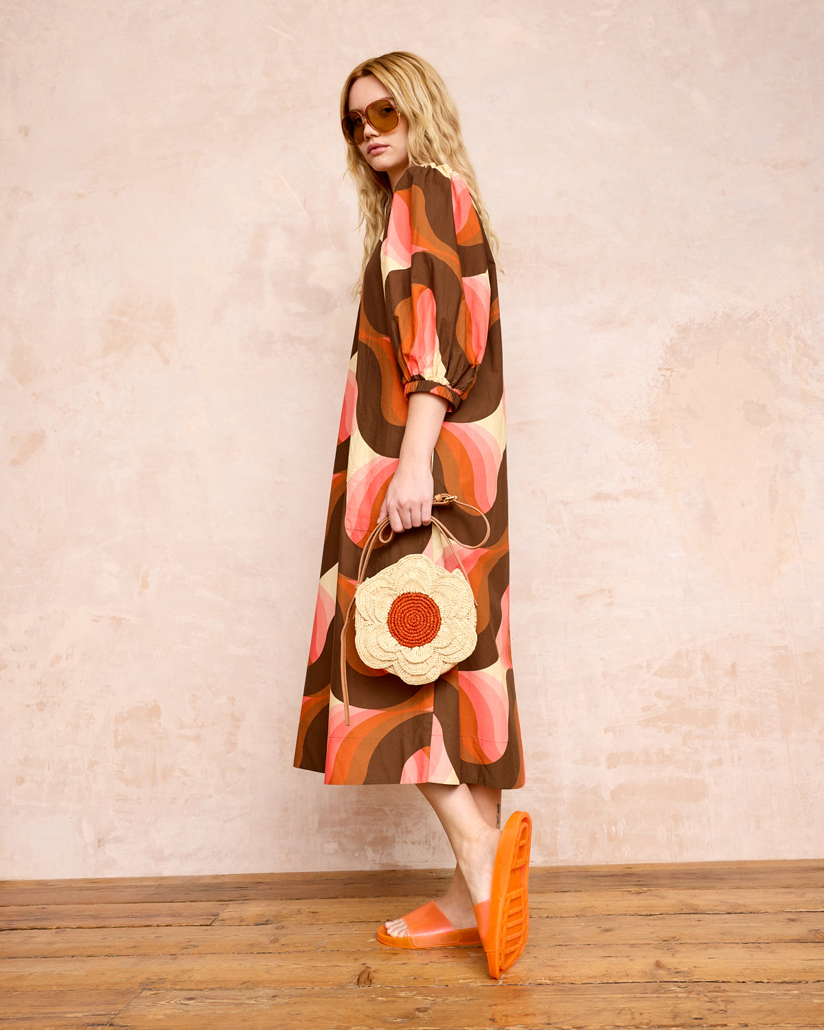 Bella Puff Sleeve Dress Giant Rolling Wave