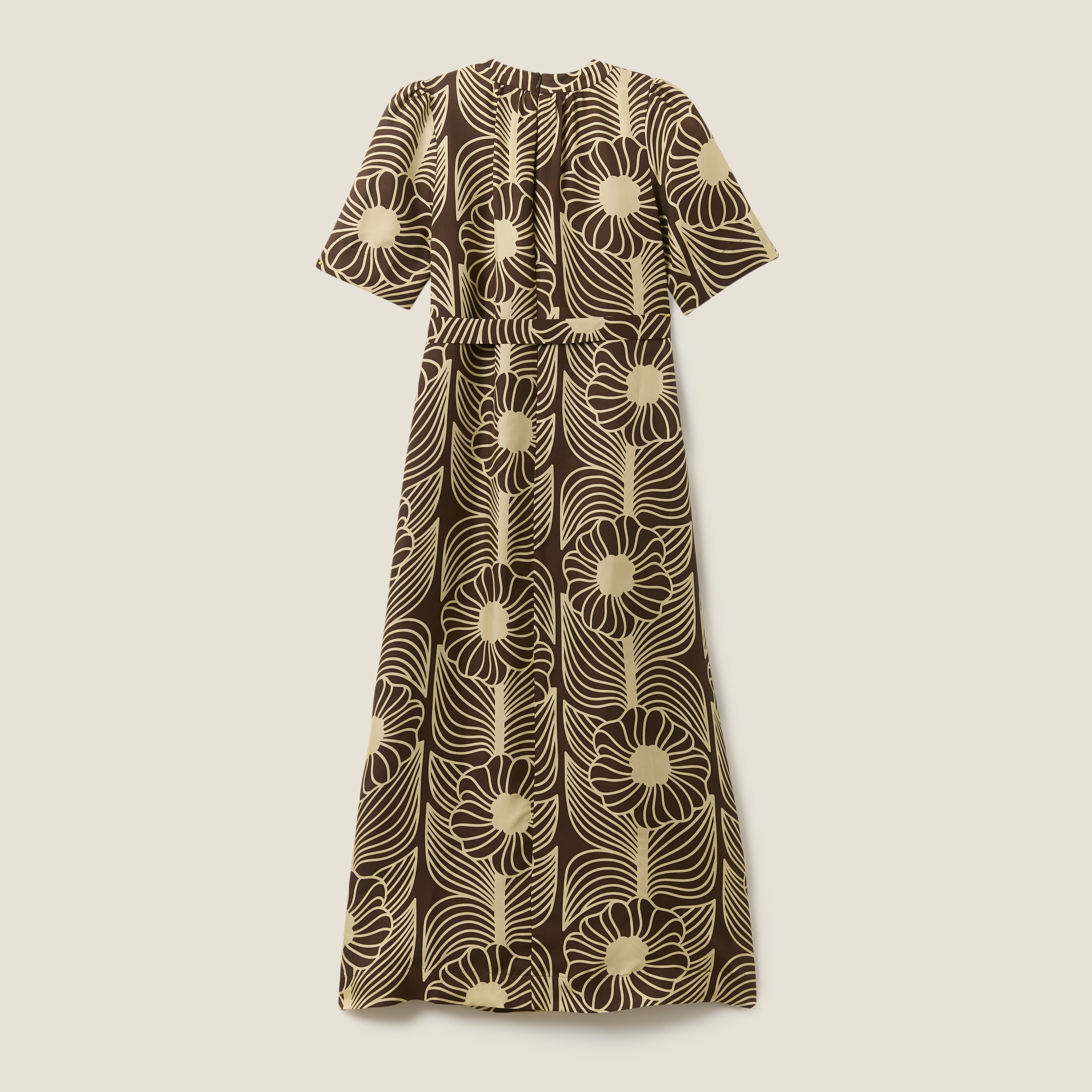 Orla Short Sleeve Belted Silk Dress Moonflower Walnut