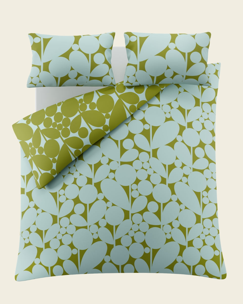 Bubble Flower Reversible Bed Linen Set - Aqua Seagrass