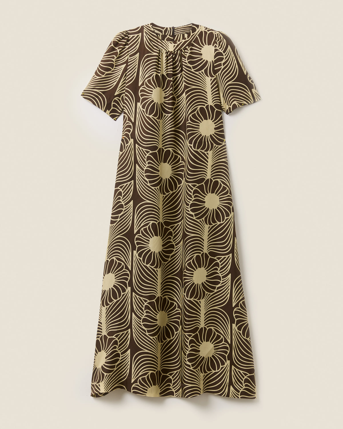 Orla Short Sleeve Belted Silk Dress Moonflower Walnut