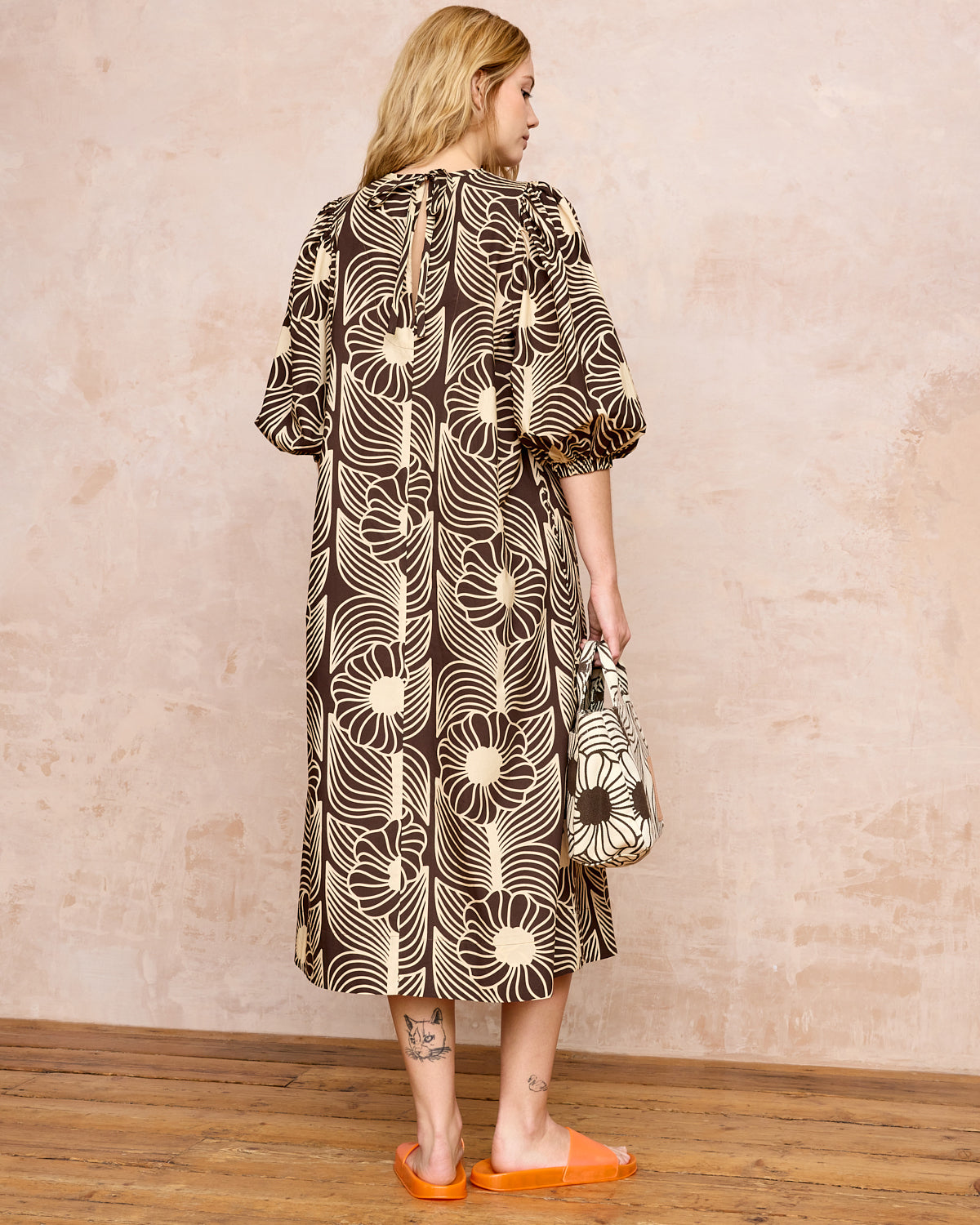 Bella Puff Sleeve Dress Moonflower Walnut