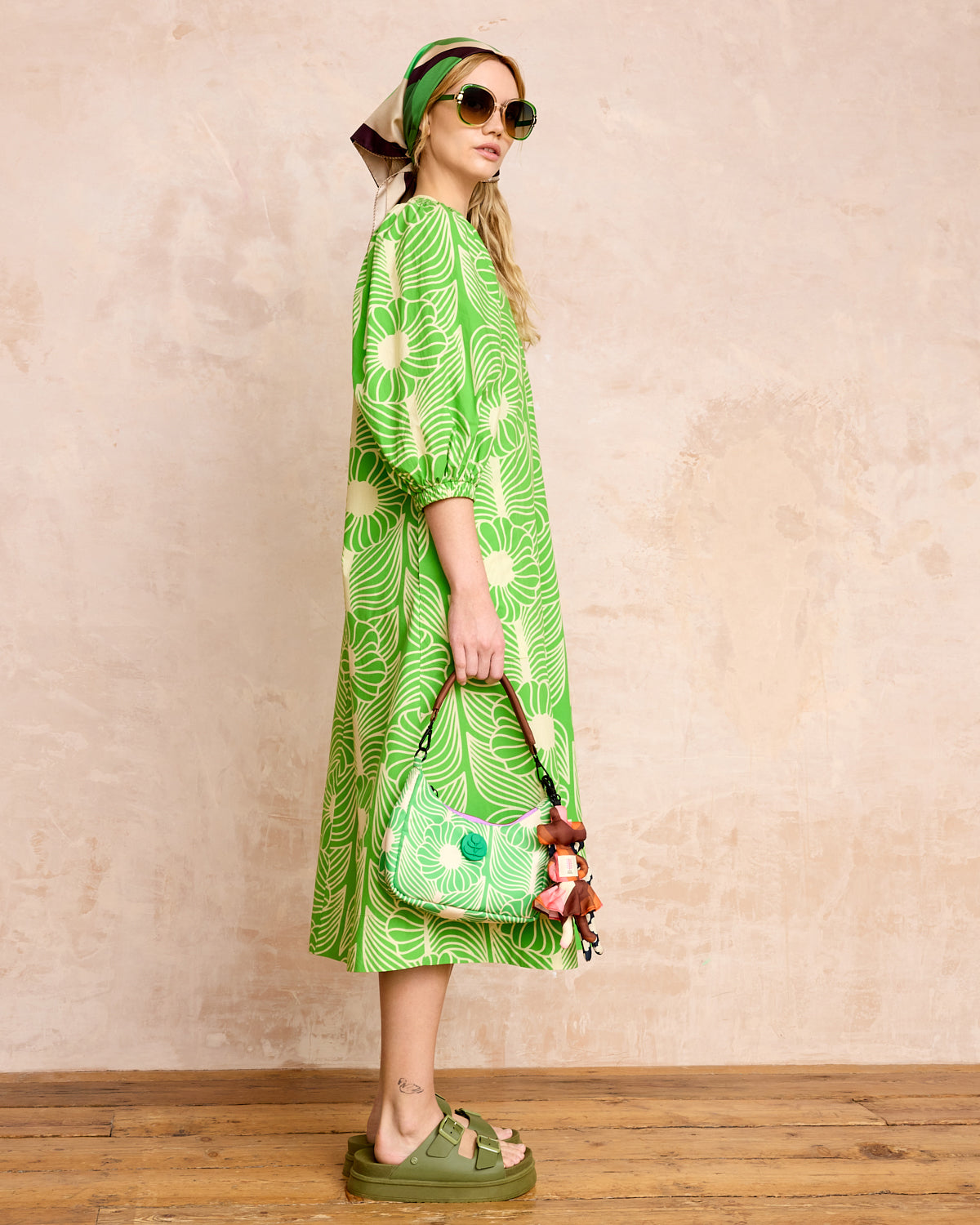 Bella Puff Sleeve Dress Moonflower Spring Green
