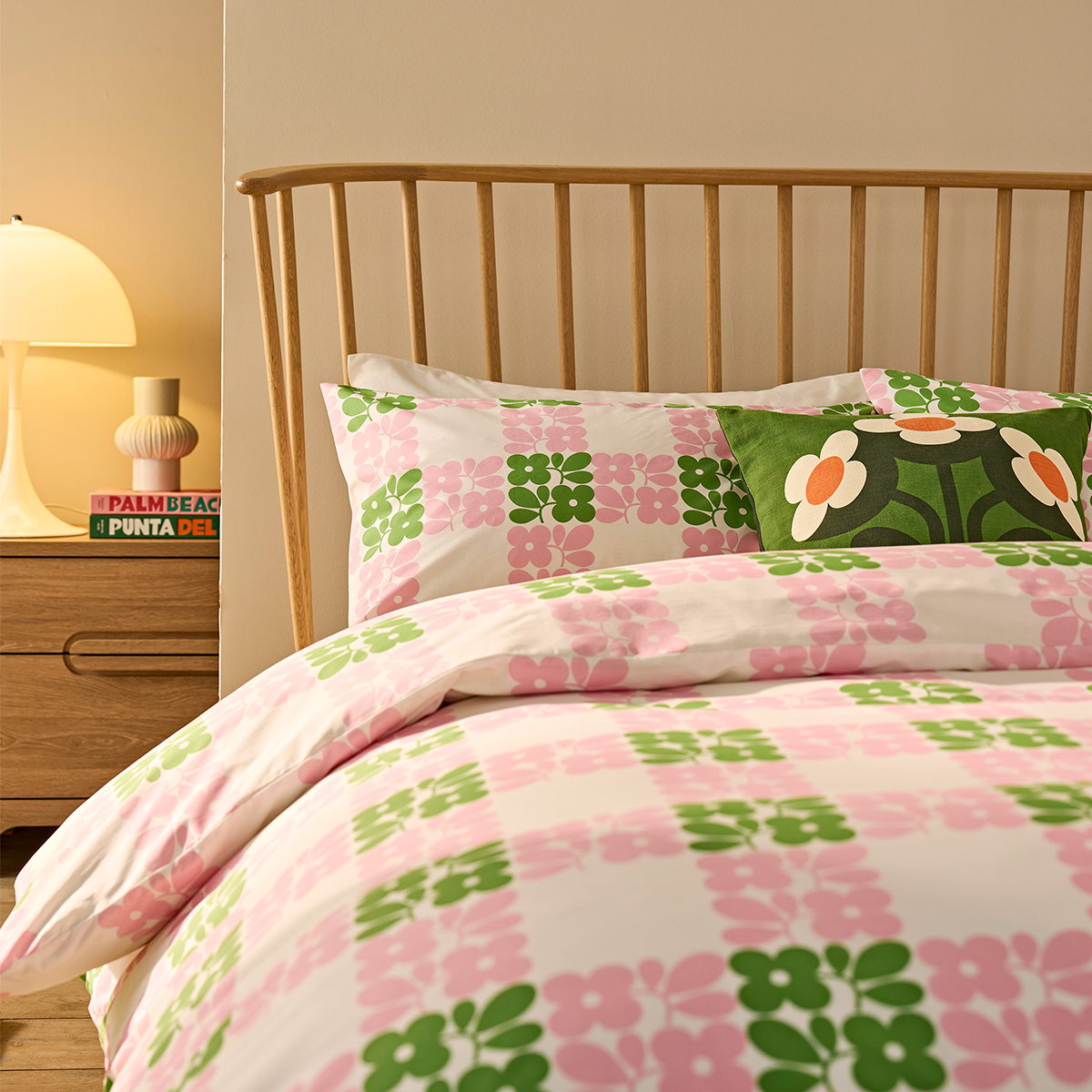 Floret Check Bed Linen Set - Dill Pink