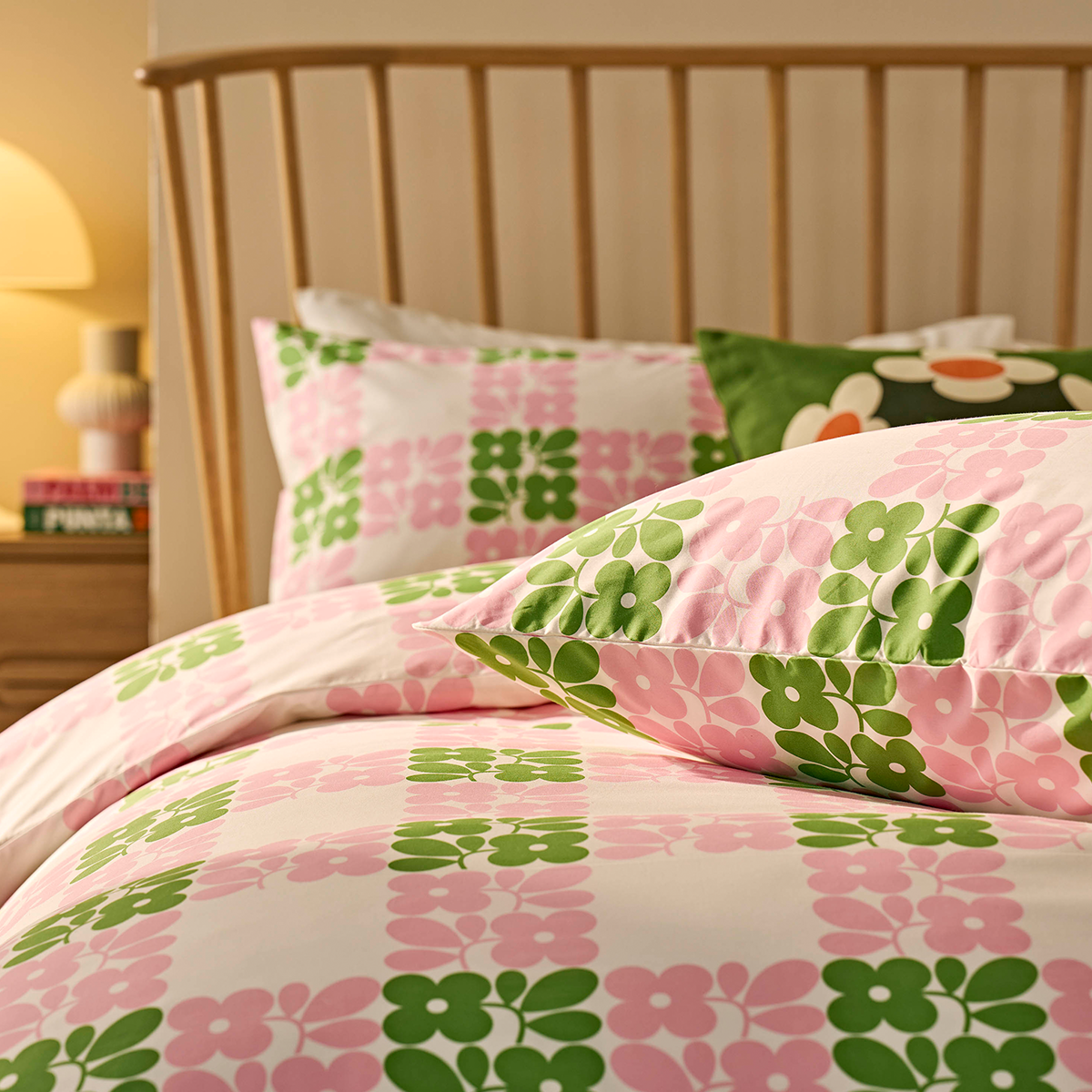 Floret Check Bed Linen Set - Dill Pink