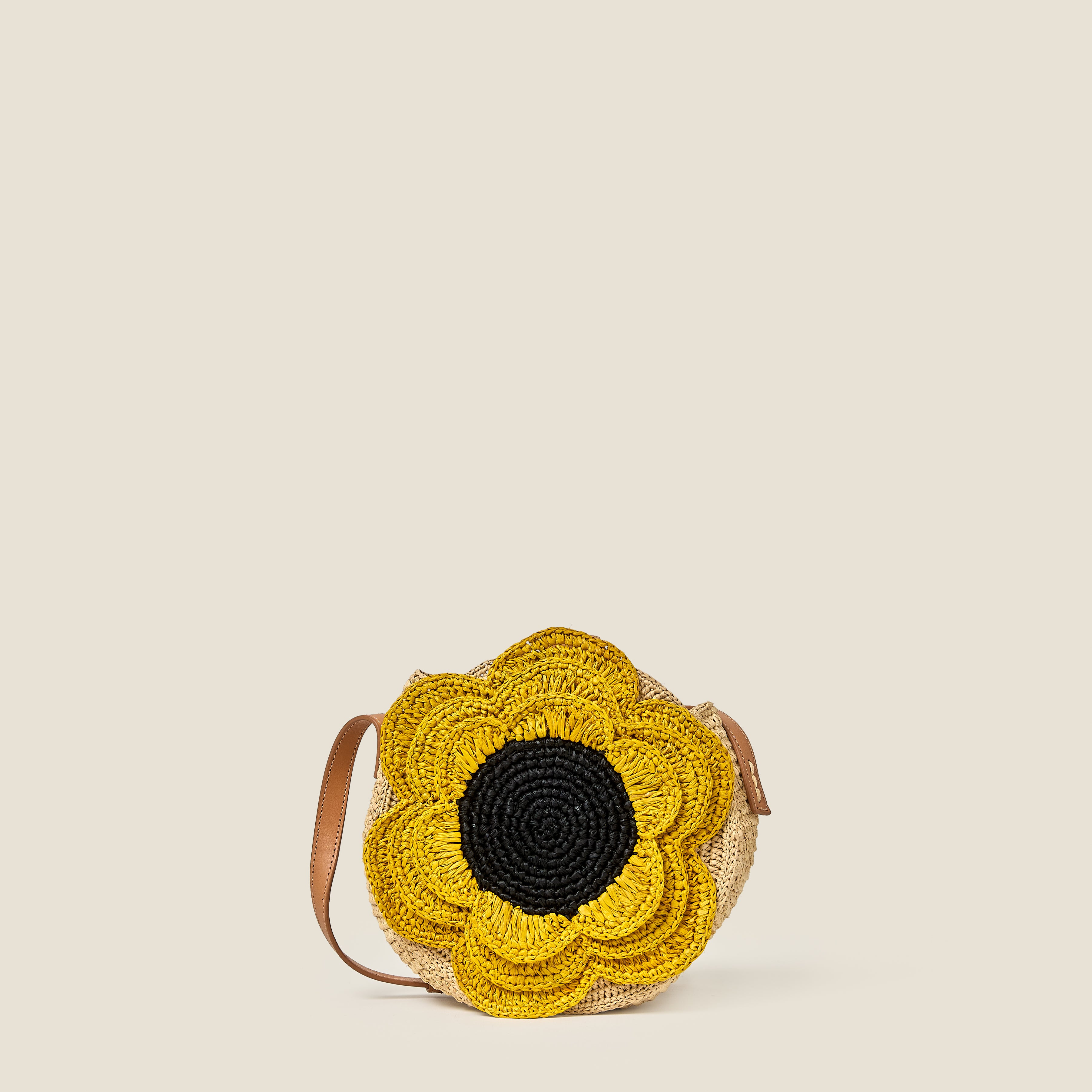 Flower Circle Raffia Crossbody - Sunflower