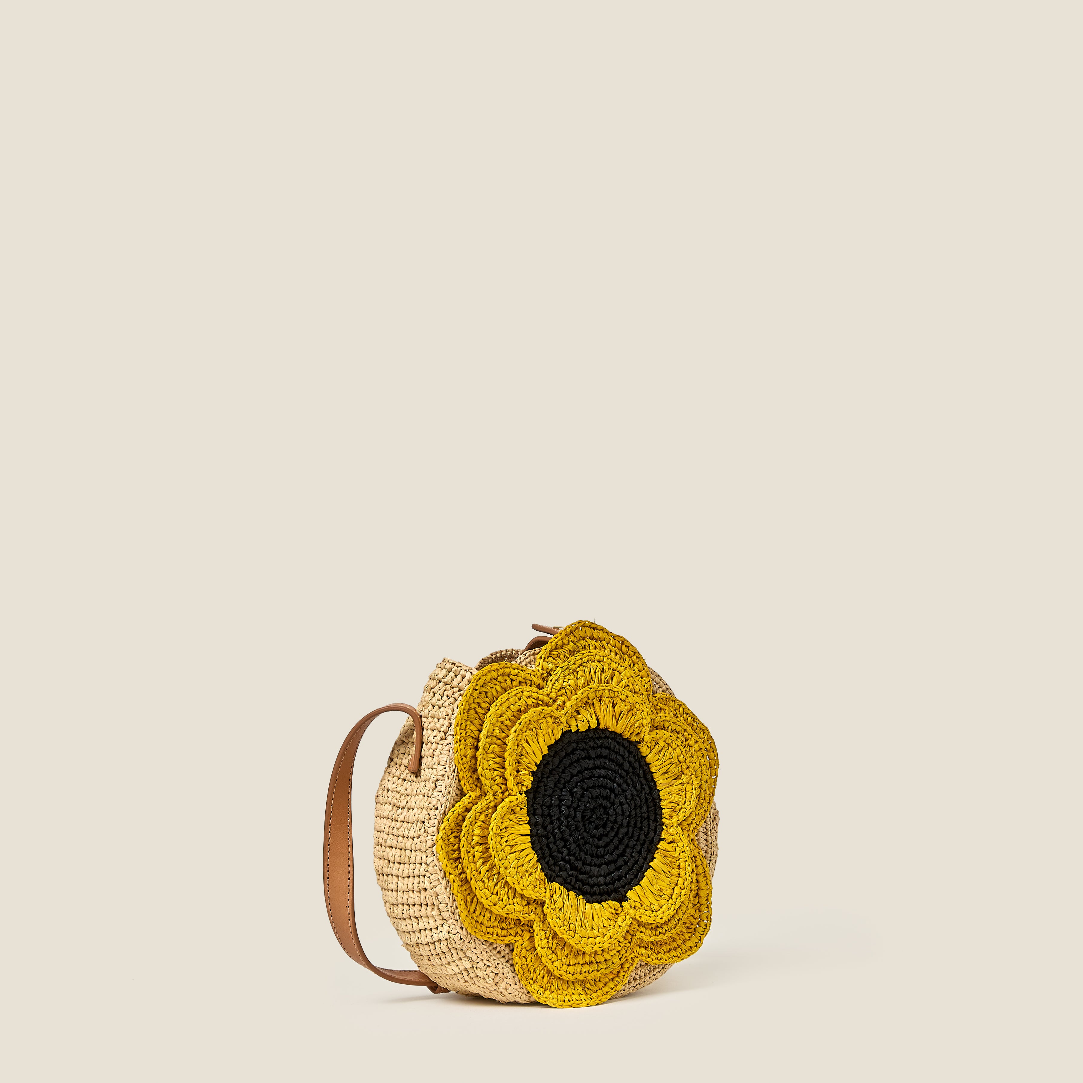 Flower Circle Raffia Crossbody - Sunflower