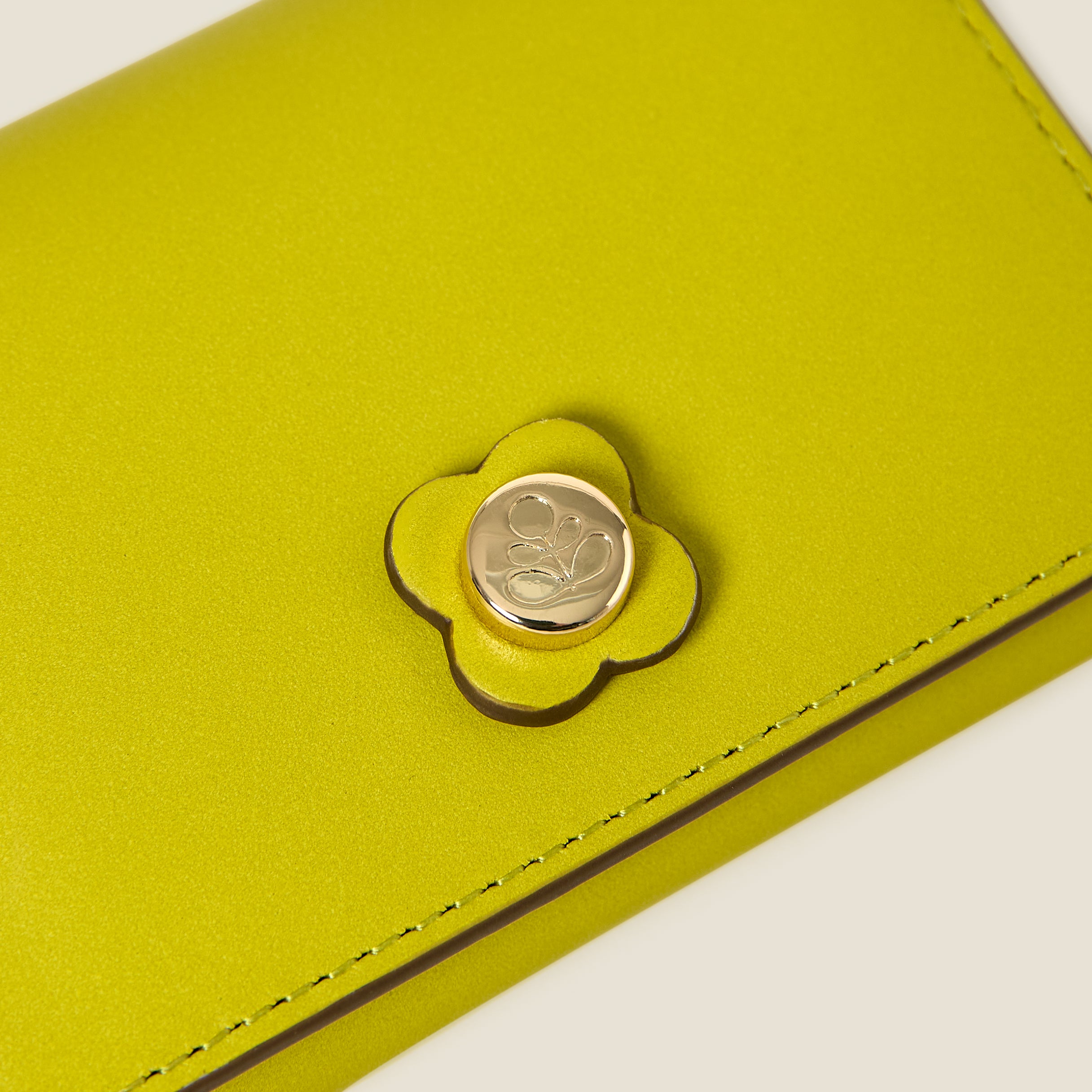 Folded Leather Card Holder - Chartreuse