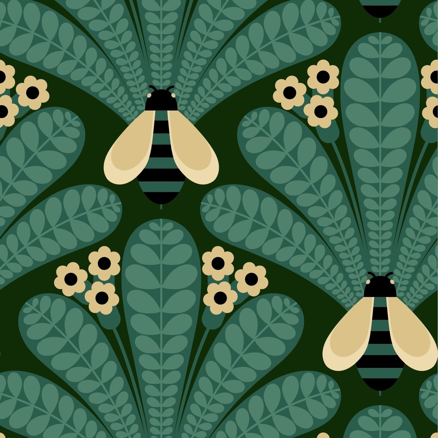 Honey-Bee Turquoise Wallpaper Sample
