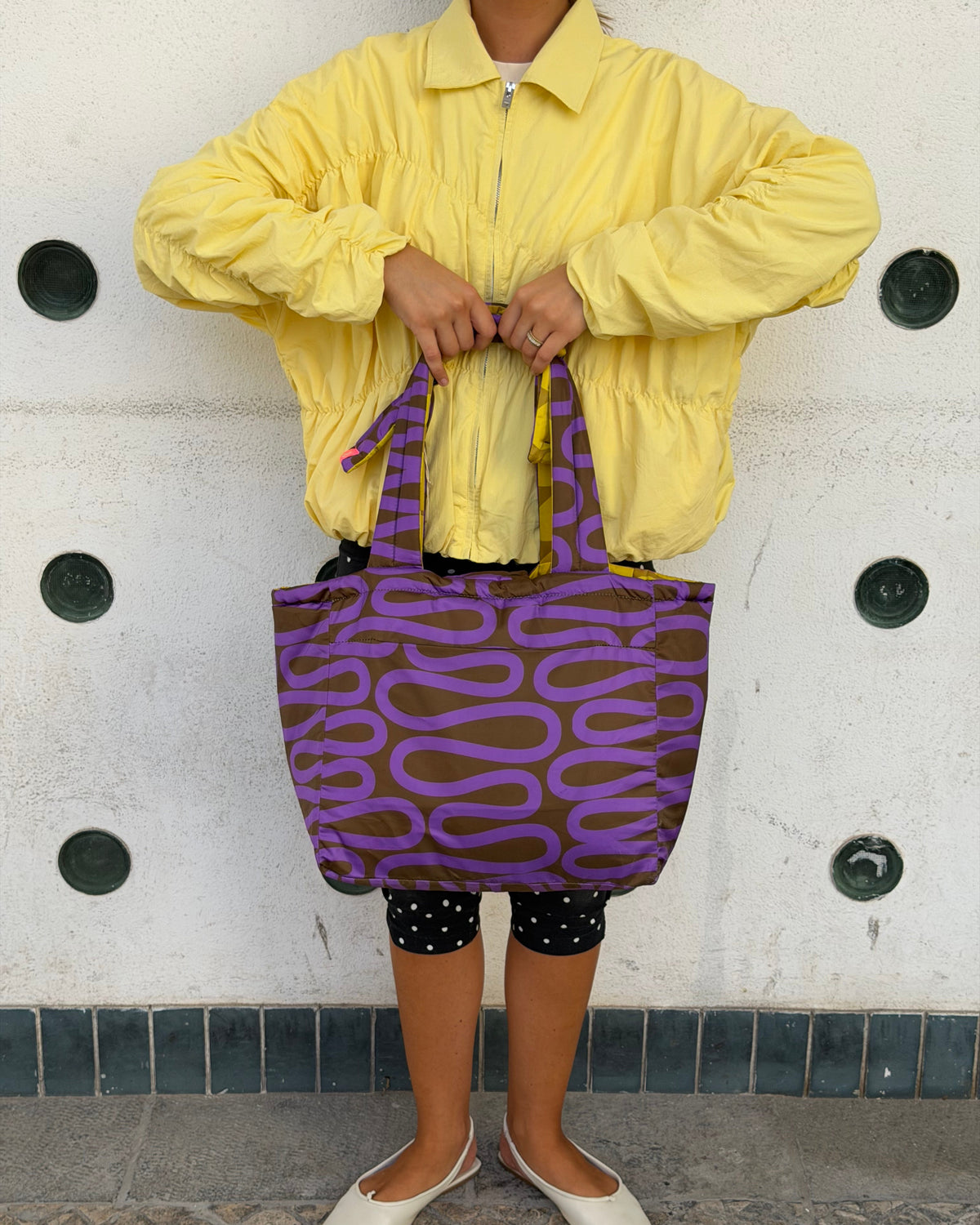 Reversible Puffy Tote - Solid Stem Gorse and Heather
