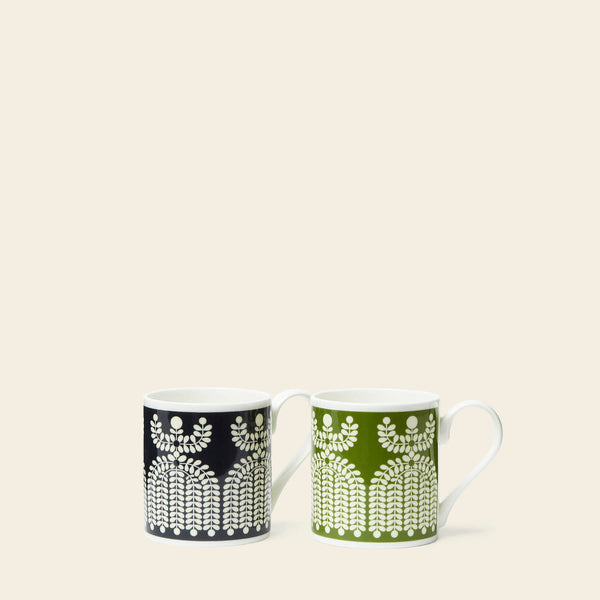 Standard Mug Set of 2 - Folk Girl Green/Navy