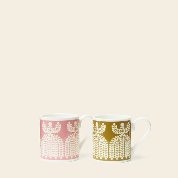 Standard Mug Set of 2 - Folk Girl Ochre/Pink