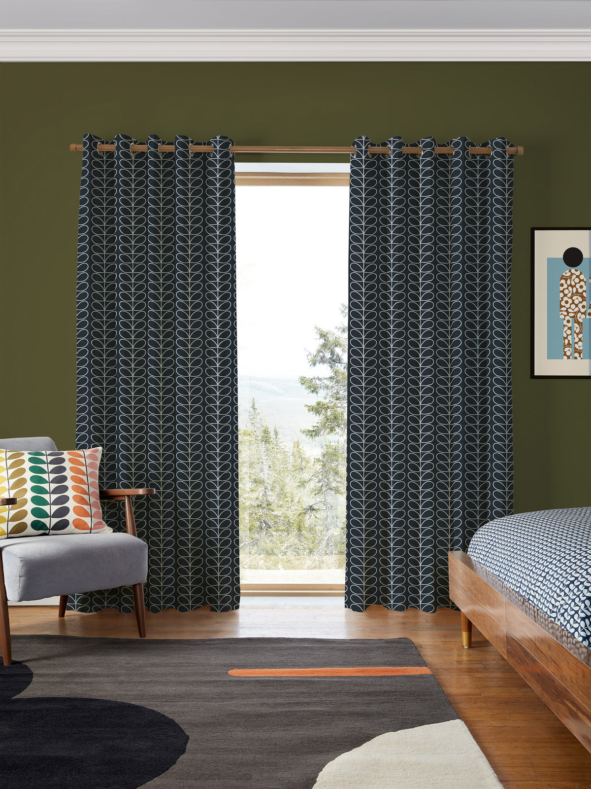 Linear Stem Navy Whale Made to Measure Curtain