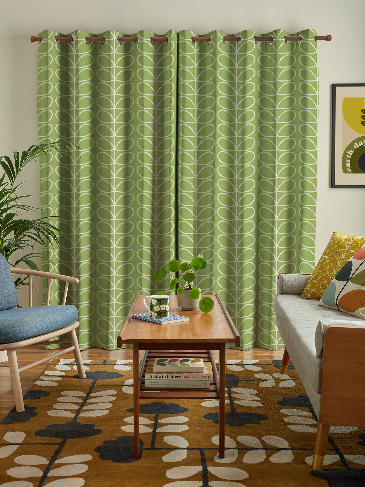 Chalky Green Jumbo Linear Stem Made to Measure Curtain