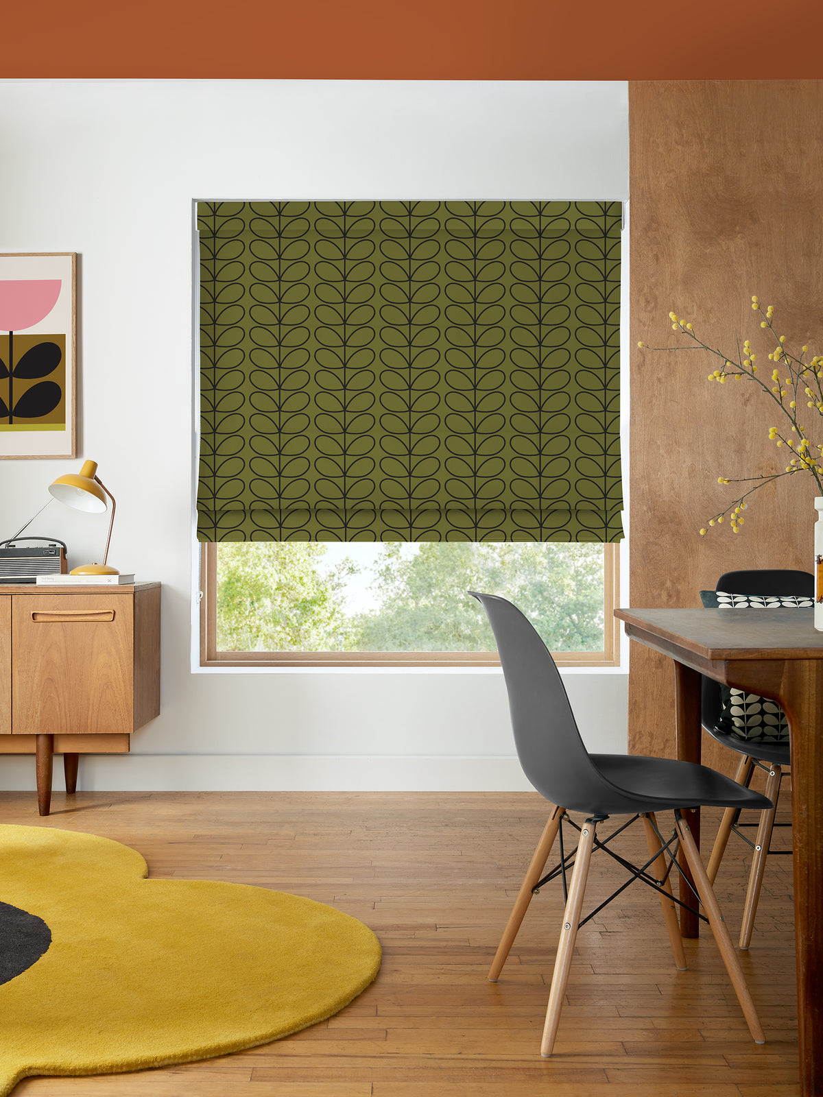 Linear Stem Olive & Black Made to Measure Roman Blind