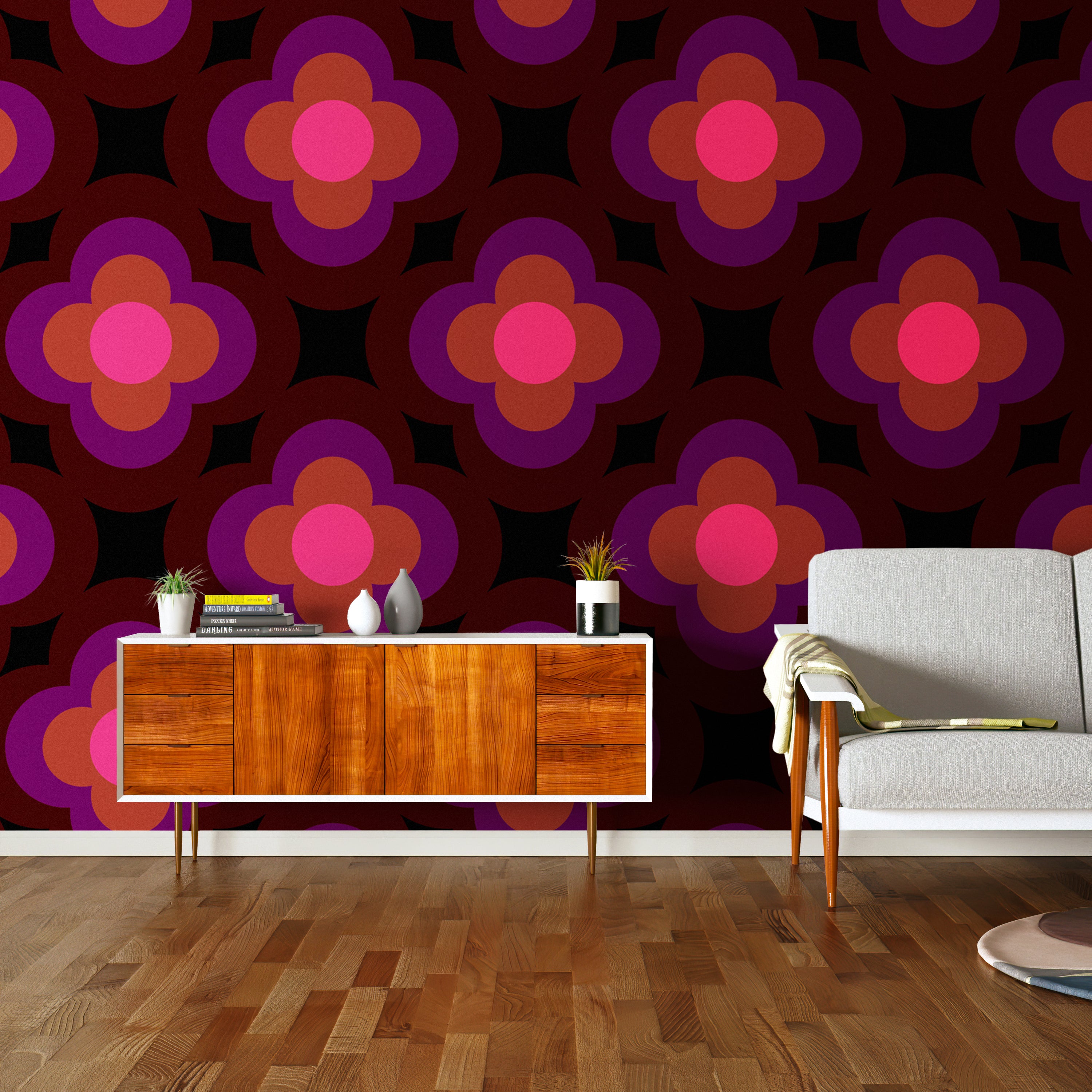 Lifestyle image of Radial Flower Wallpaper by Orla Kiely