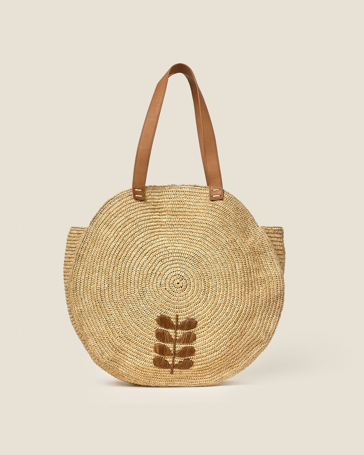 Petal Flower Round Raffia Tote Bag - Natural