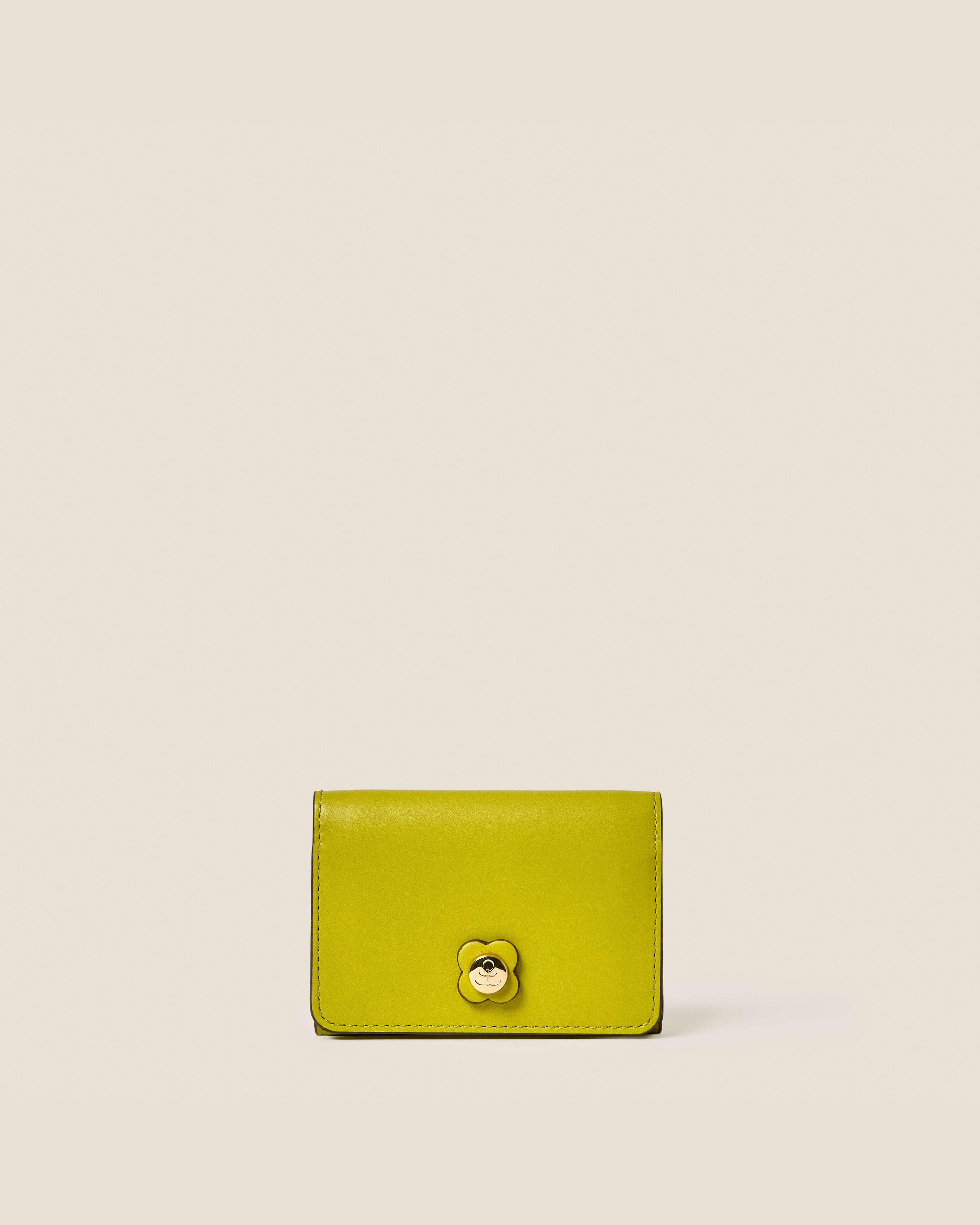 Folded Leather Card Holder - Chartreuse