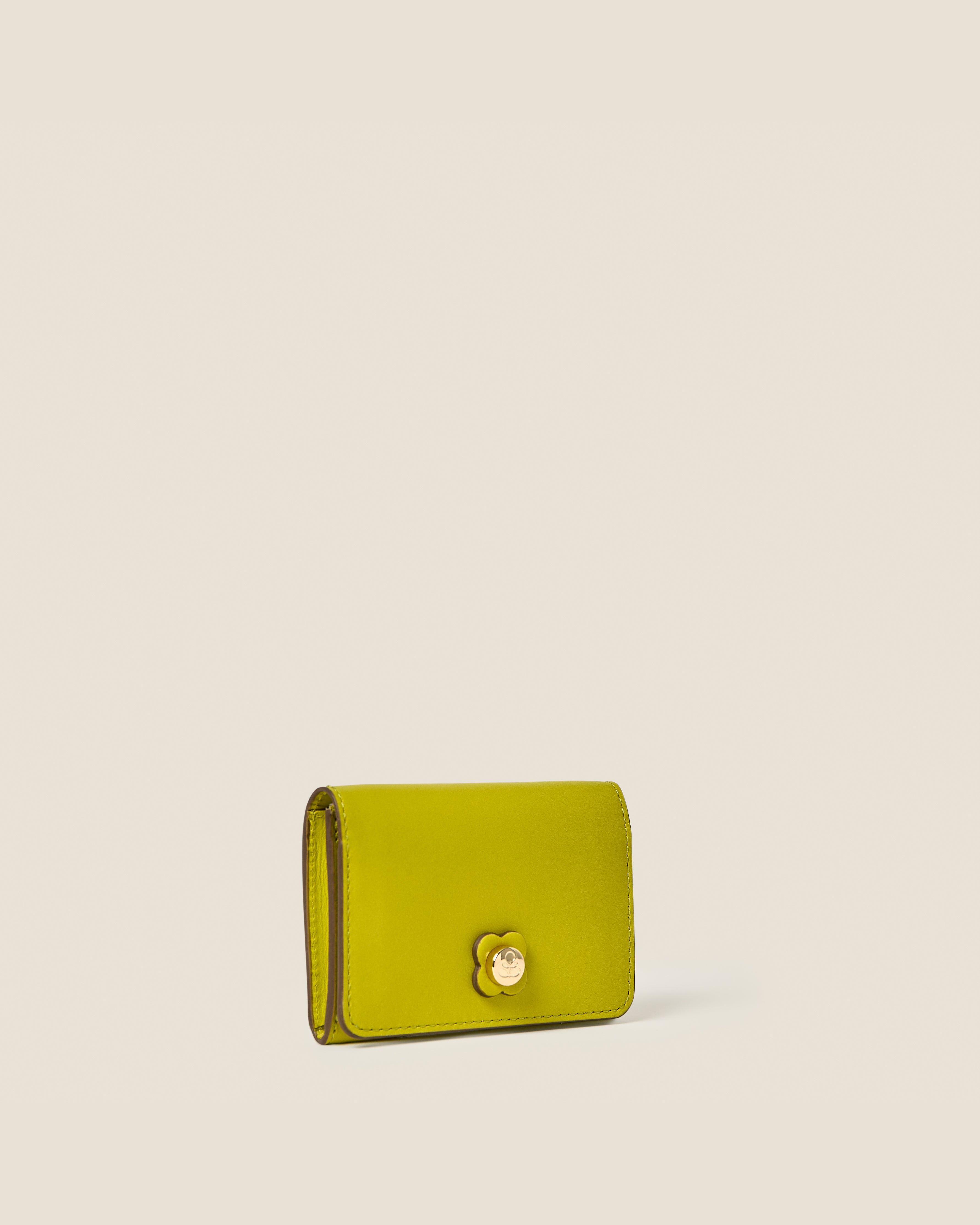 Folded Leather Card Holder - Chartreuse
