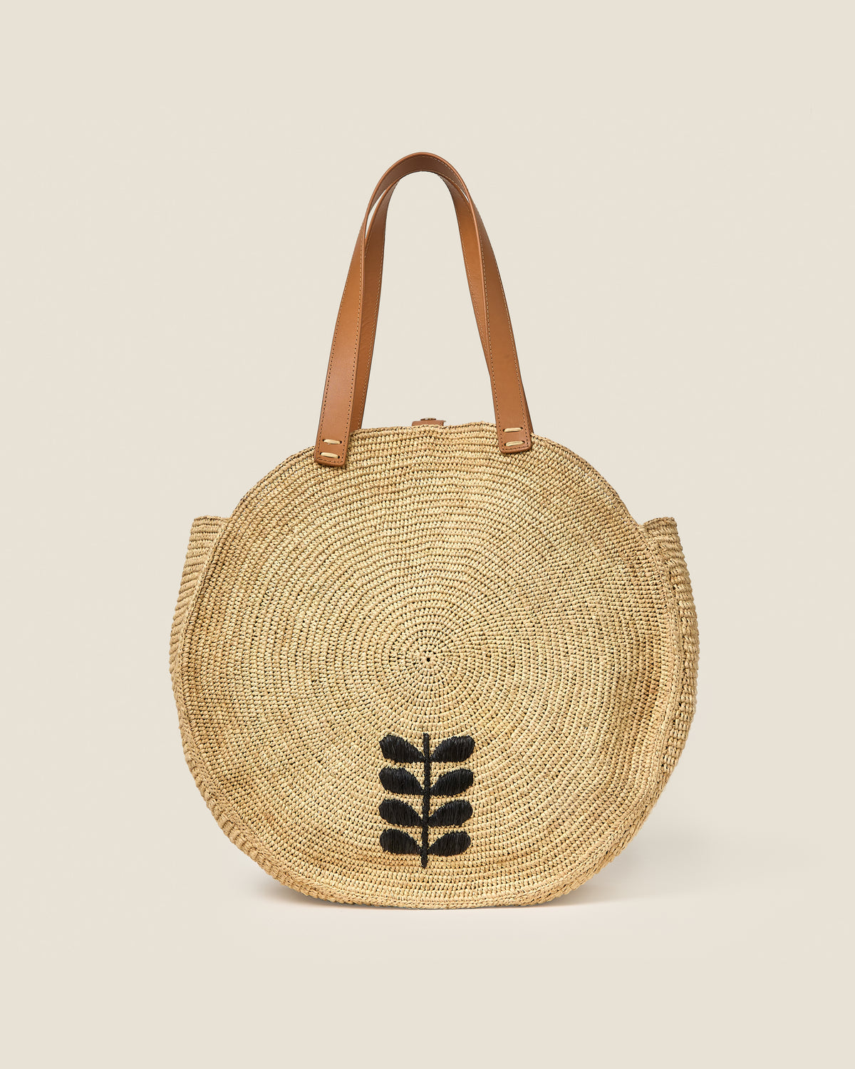 Petal Flower Round Raffia Tote Bag - Clementine