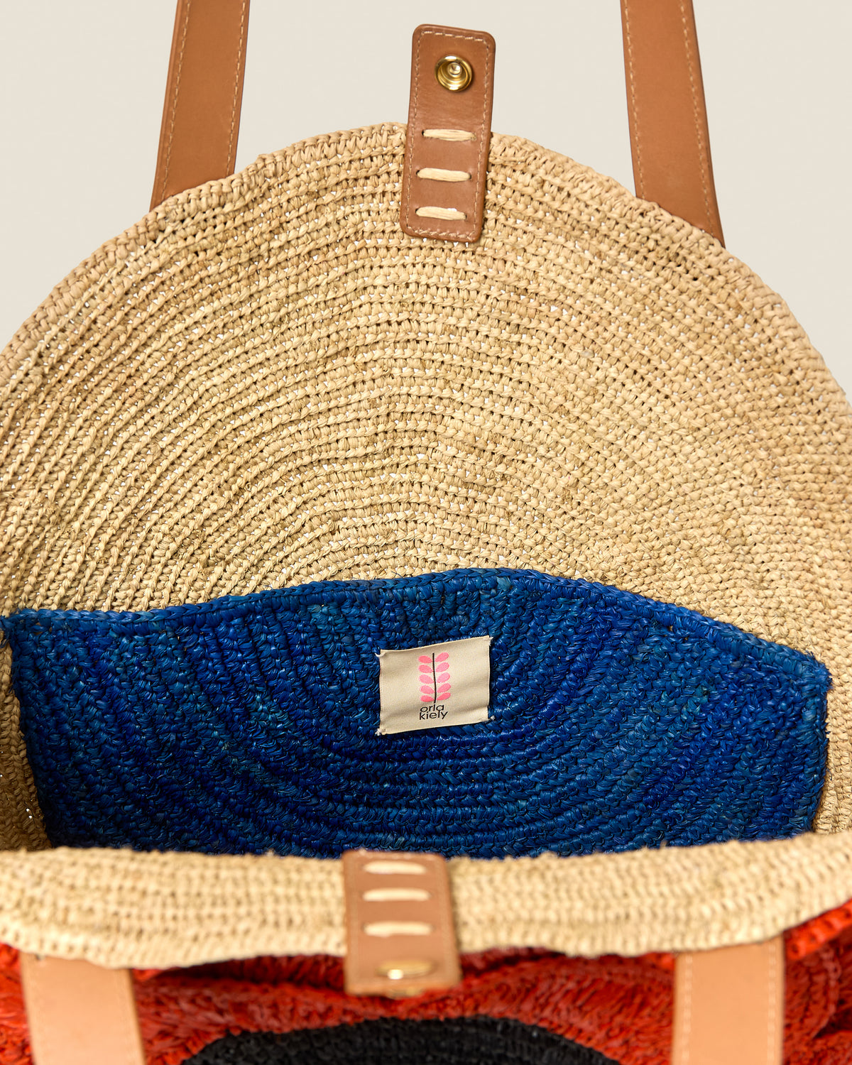 Petal Flower Round Raffia Tote Bag - Clementine