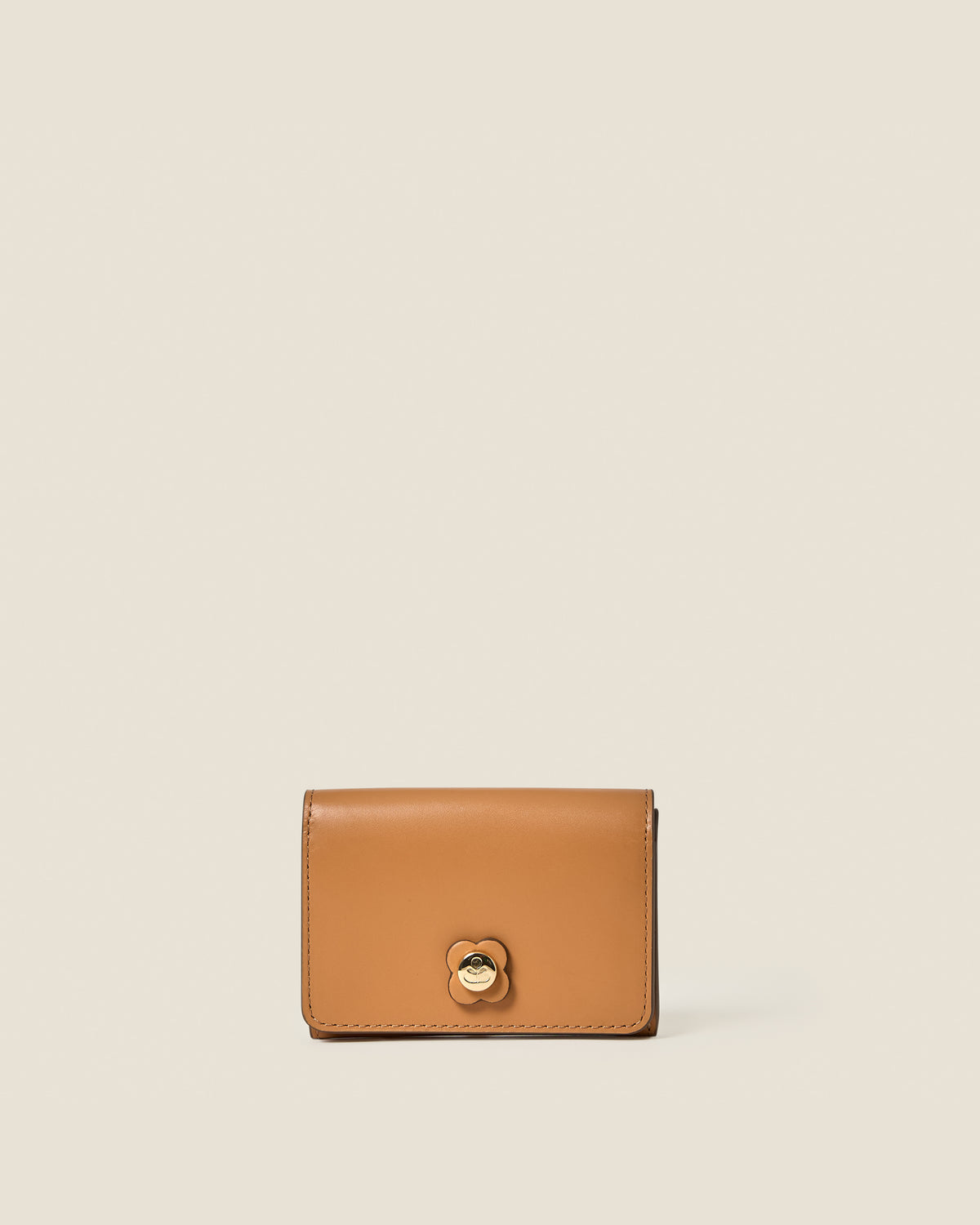 Folded Leather Card Holder - Light Tan