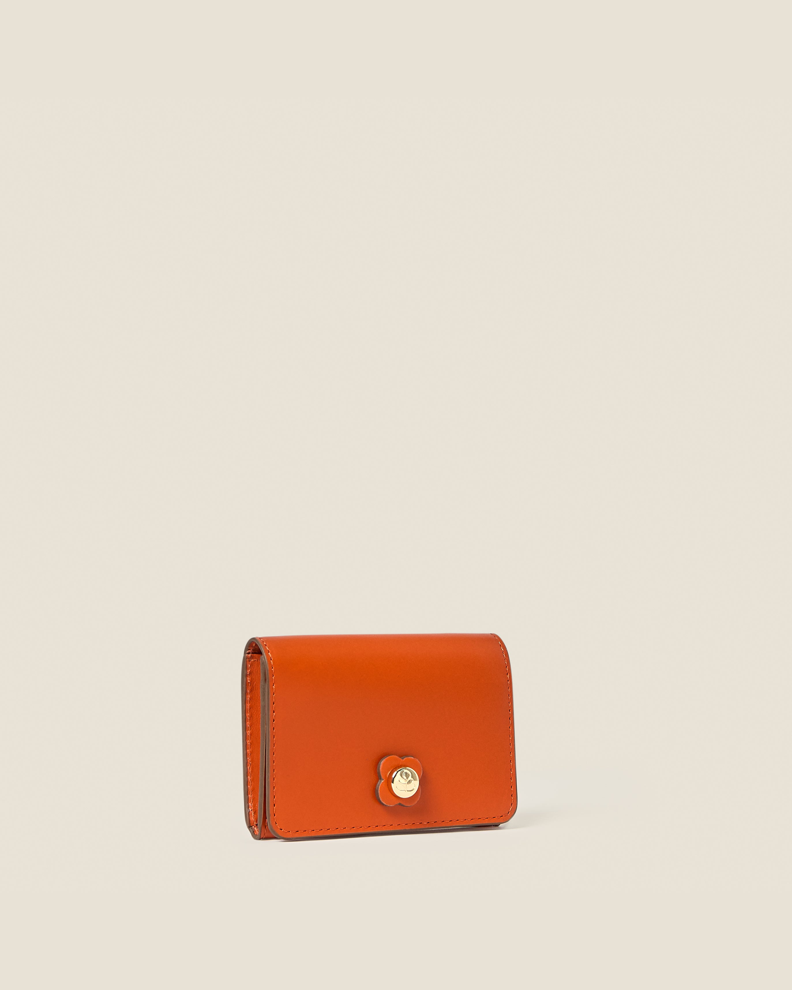 Folded Leather Card Holder - Orange