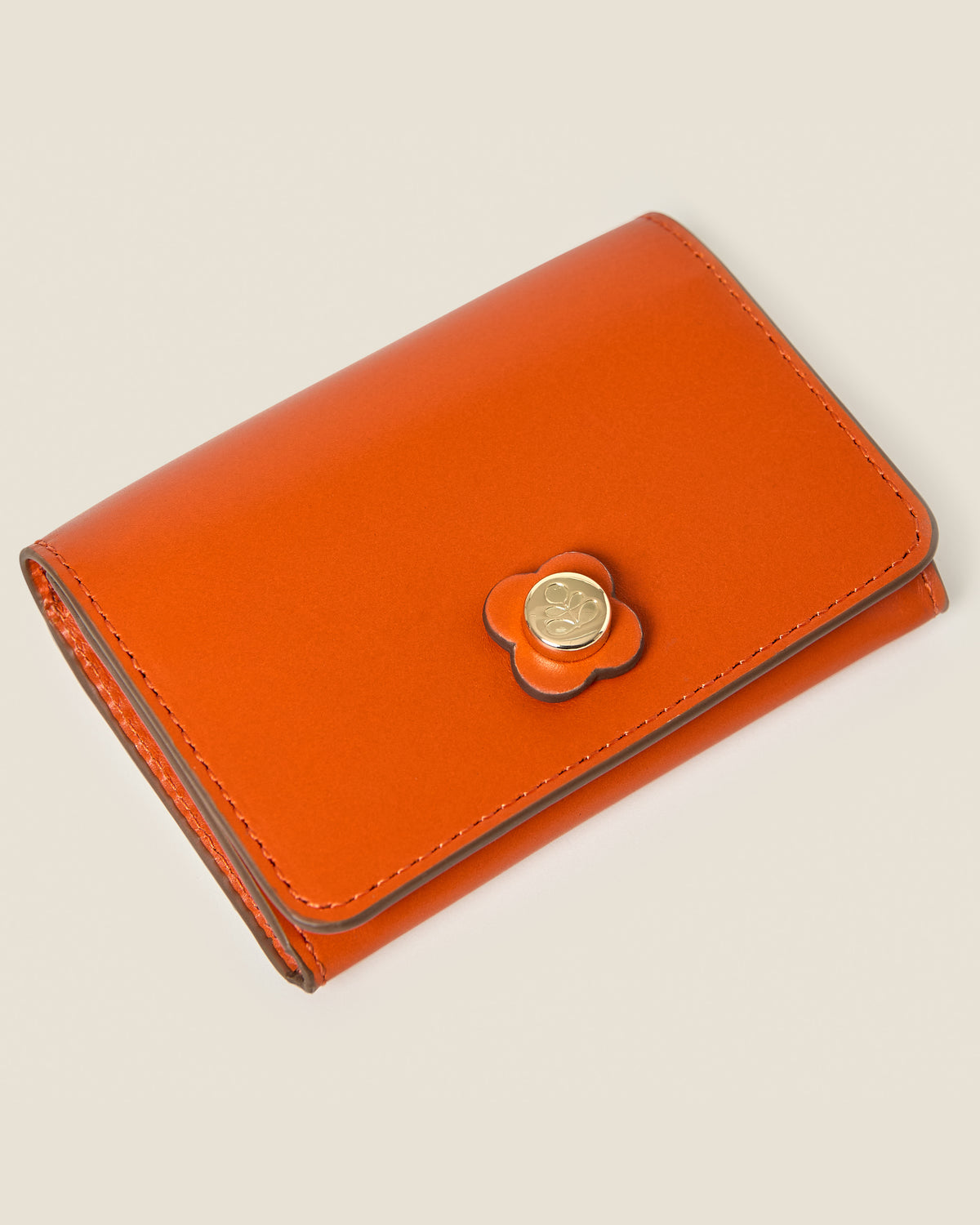 Folded Leather Card Holder - Orange