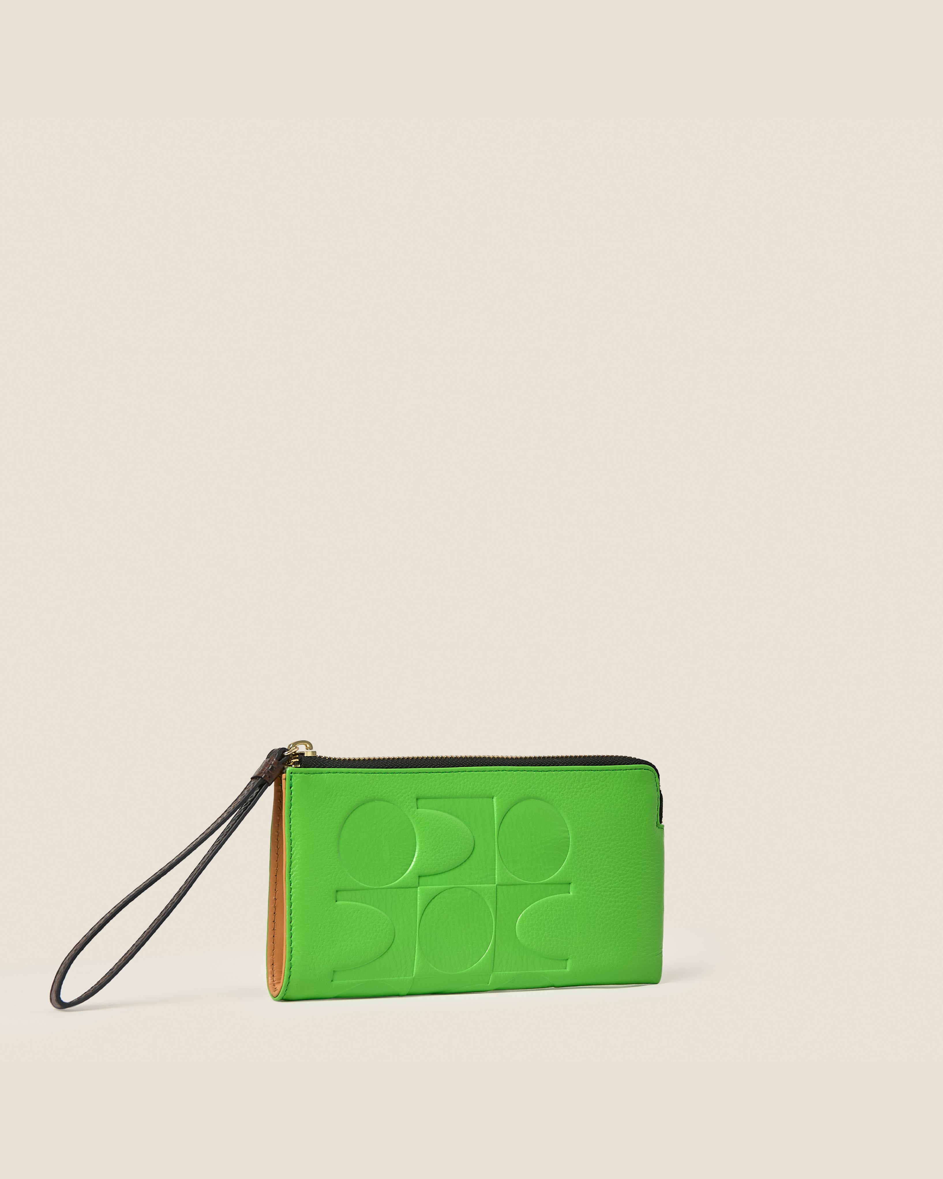 Flat Zip Leather Wallet - Lawn Green