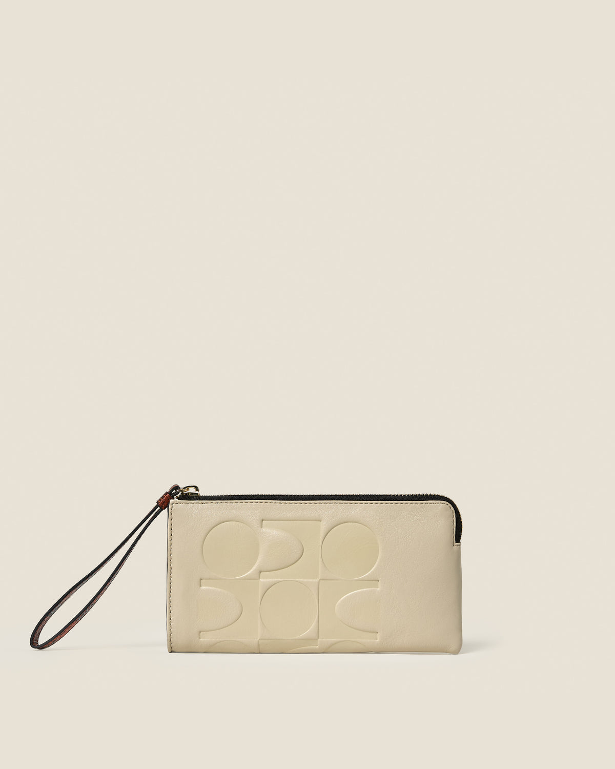 Flat Zip Leather Wallet - White Creme