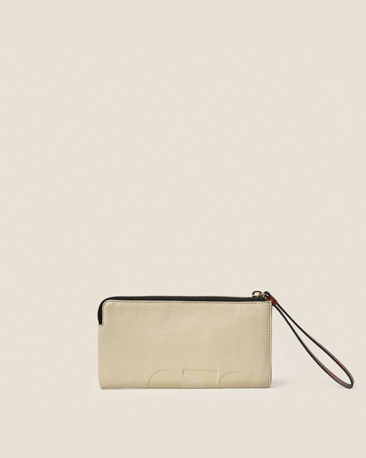 Flat Zip Leather Wallet - White Creme