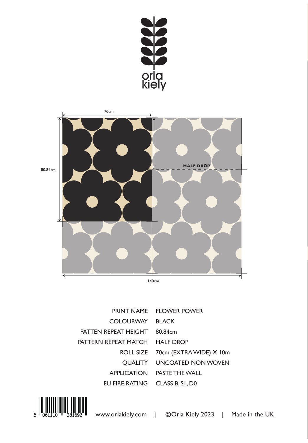 Flower Power Black Wallpaper Sample