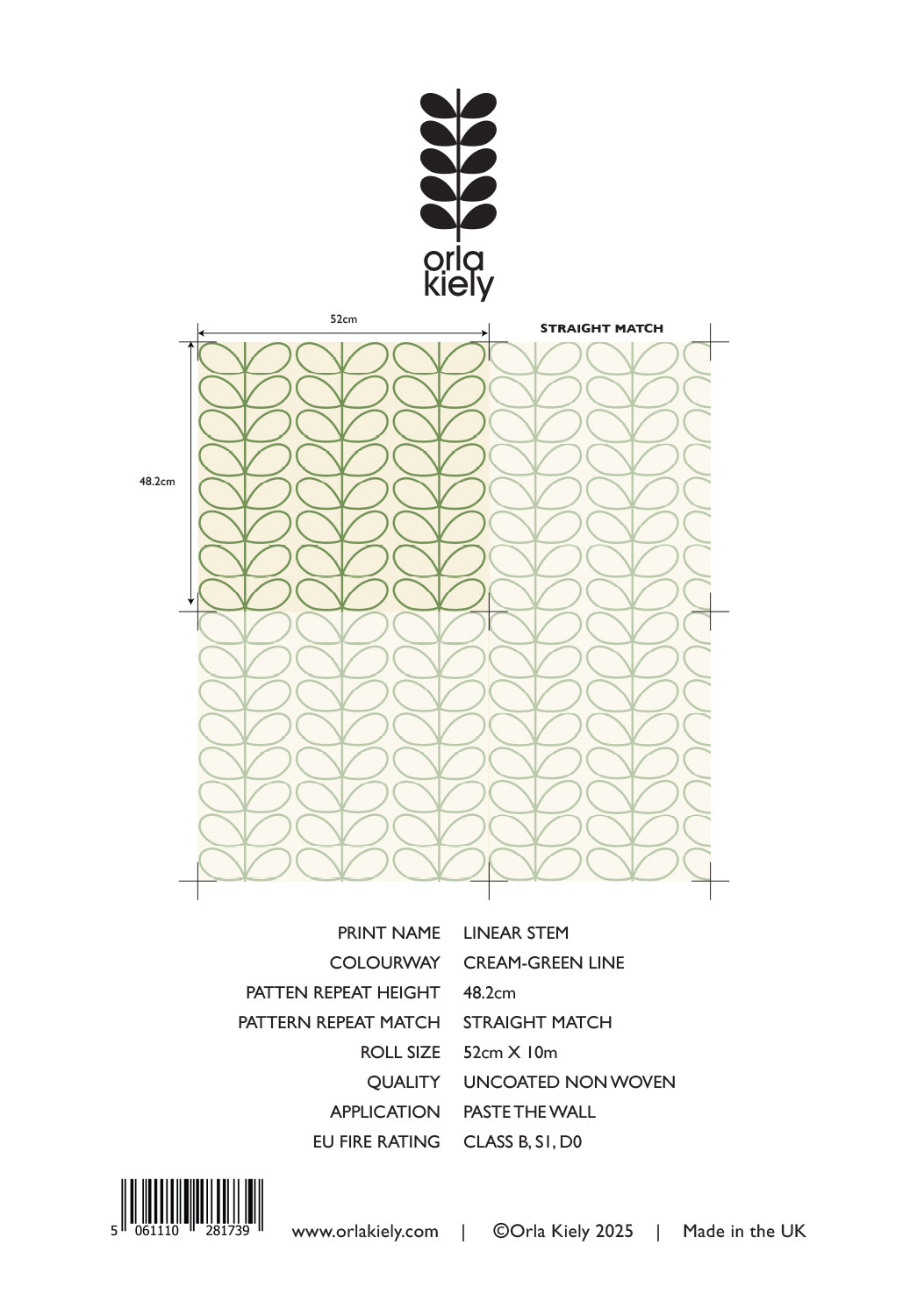 Linear Stem Cream Wallpaper Green Line Sample