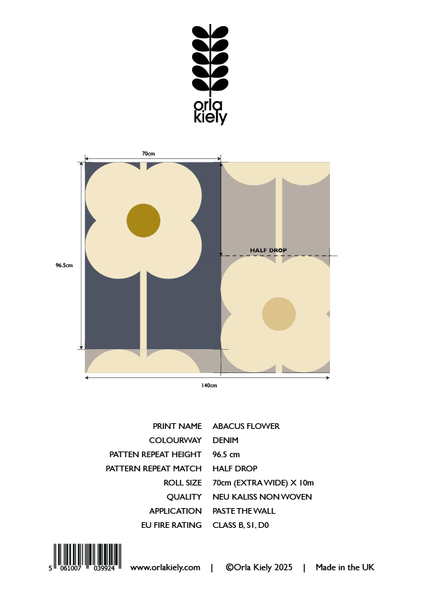 Abacus Flower Denim Wallpaper Sample