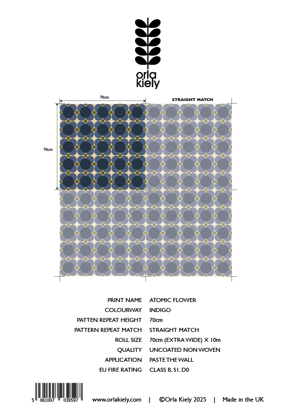 Atomic Flower Indigo Wallpaper Sample