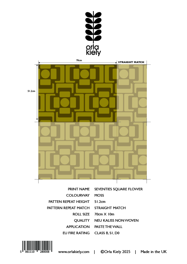 Seventies Square Flower Moss Wallpaper Sample