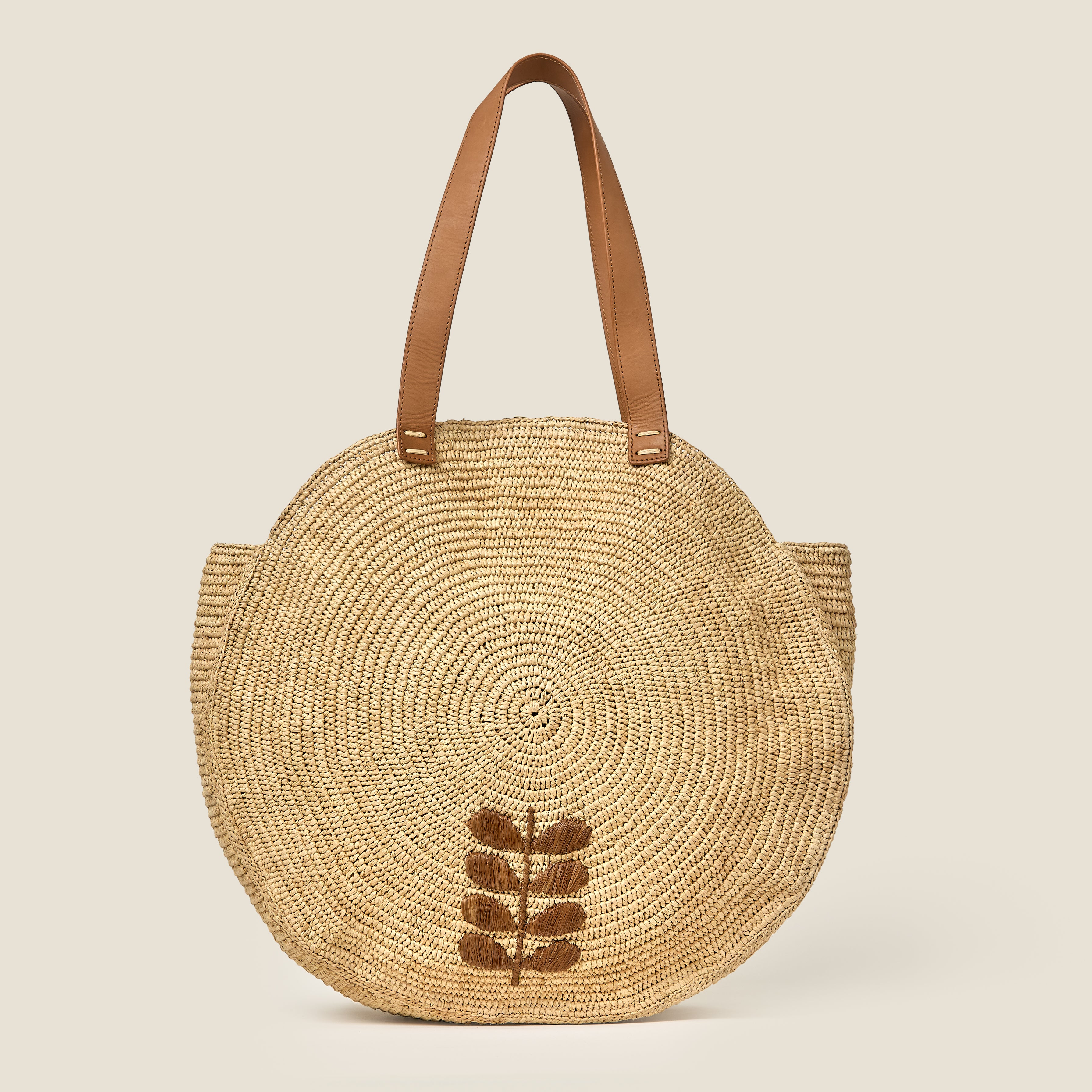 Petal Flower Round Raffia Tote Bag - Natural