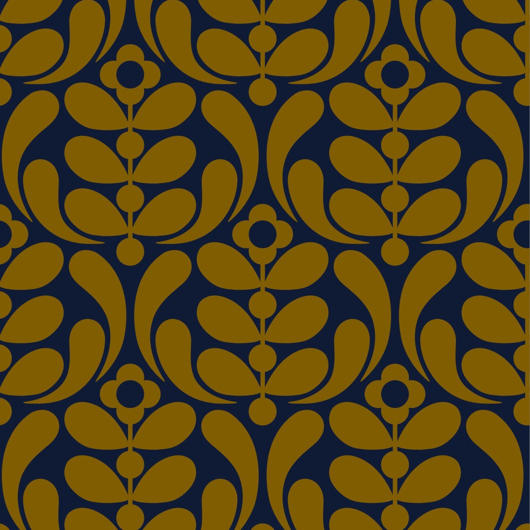 Stem Nouveau Navy/Ochre Wallpaper Sample