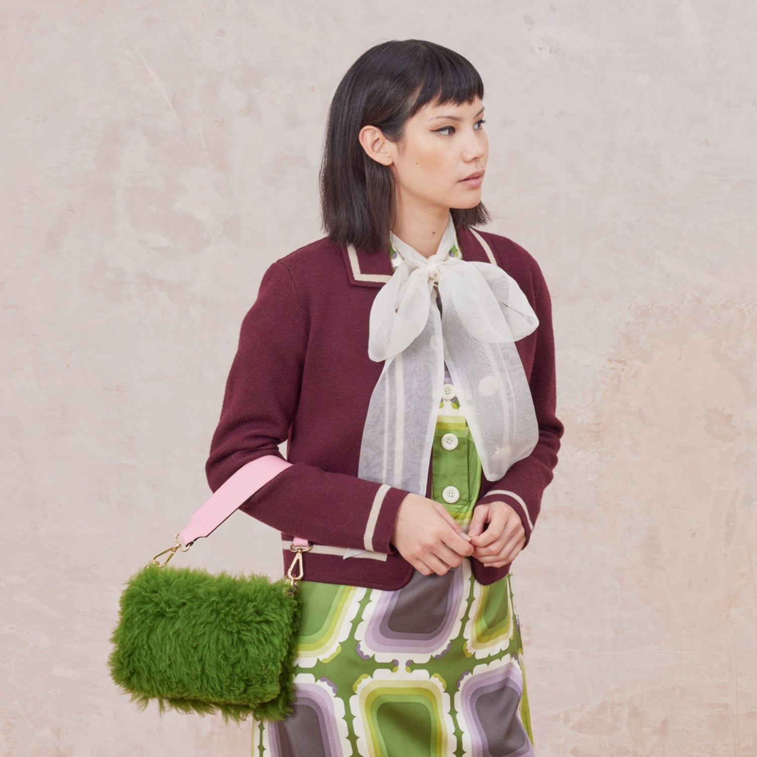 Mini Softie Leather Crossbody Bag - Sheepskin Colourblock Green