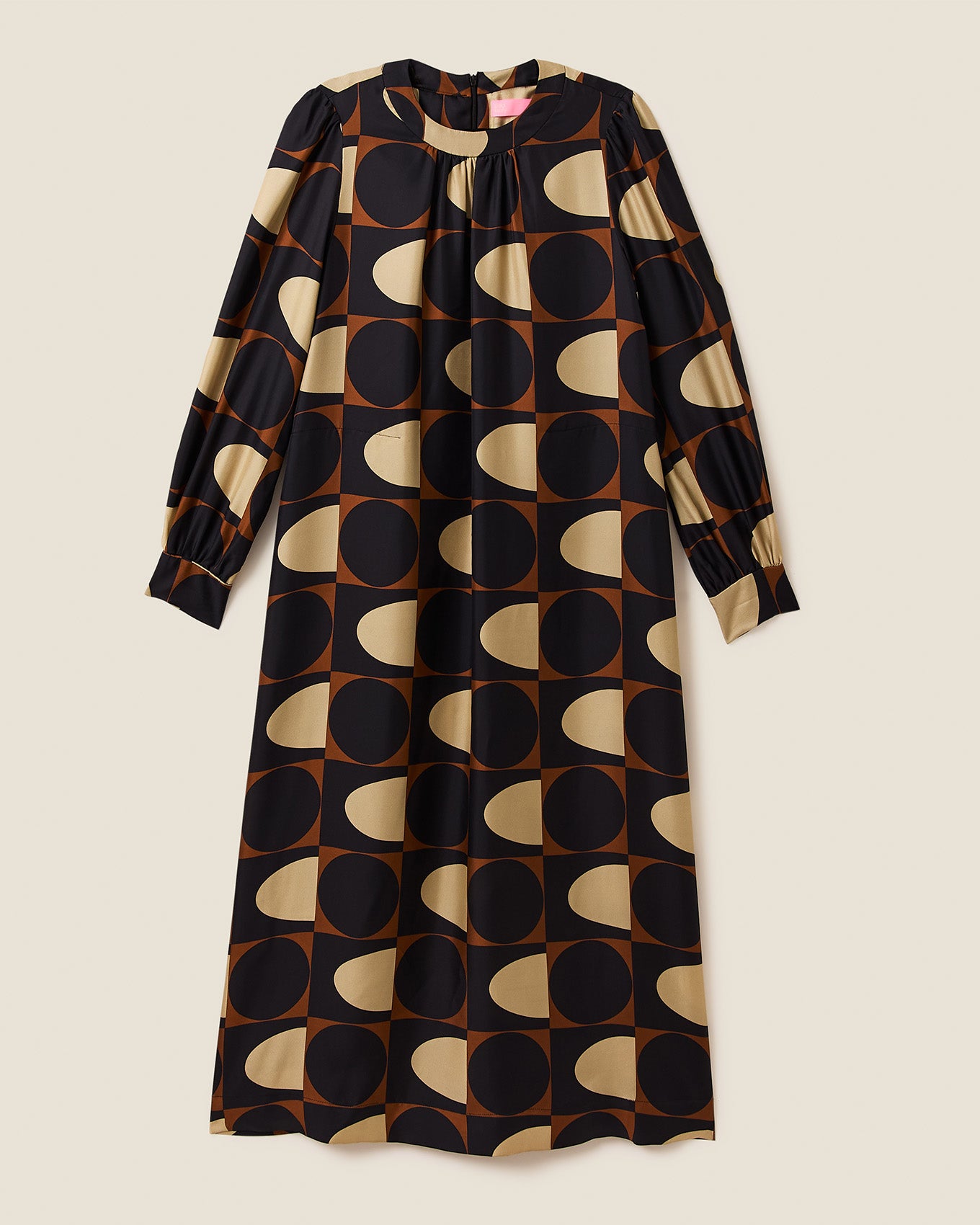 Orla Long Sleeve Midi Silk Dress - Giant Spot Square Mocha