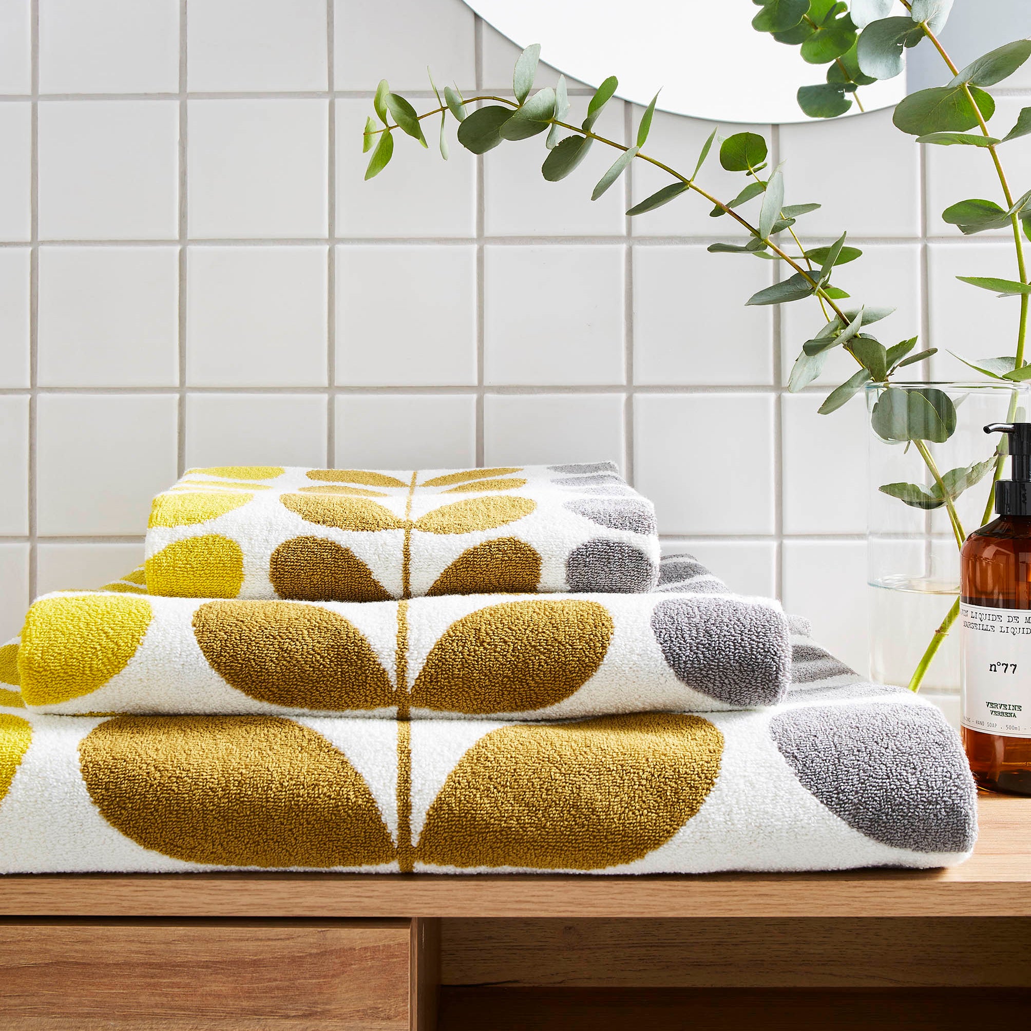 Trio Stem Hand Bath Towels Dune Yellow Orla Kiely