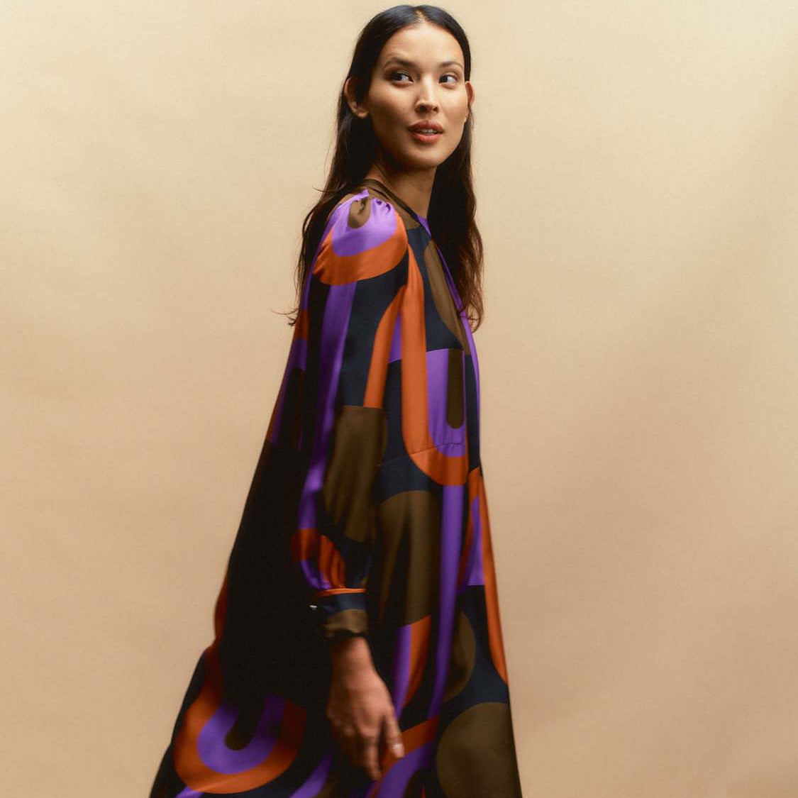 Orla Long Sleeve Midi Silk Dress - Circle Line