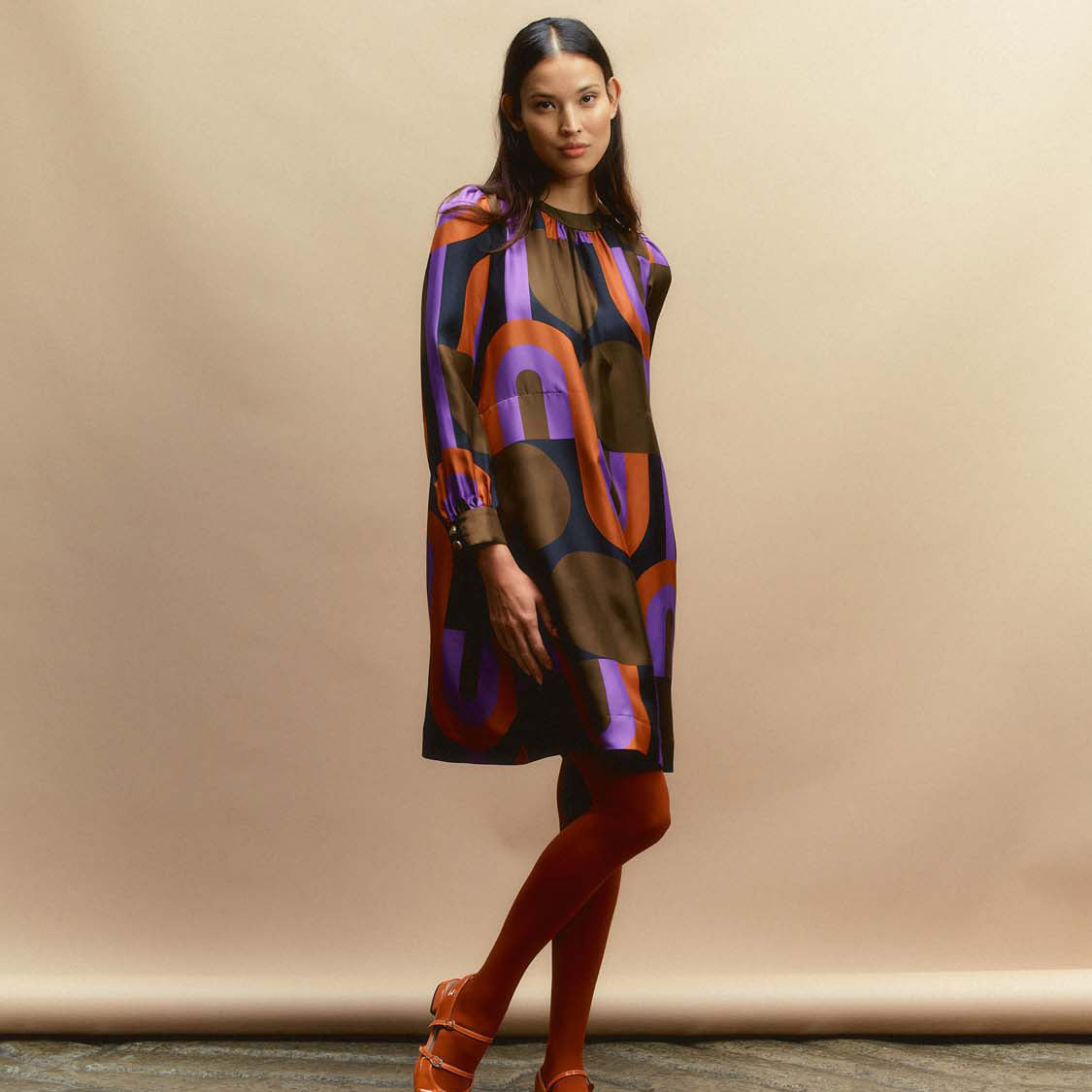 Orla Long Sleeve Mini Silk Dress - Circle Line