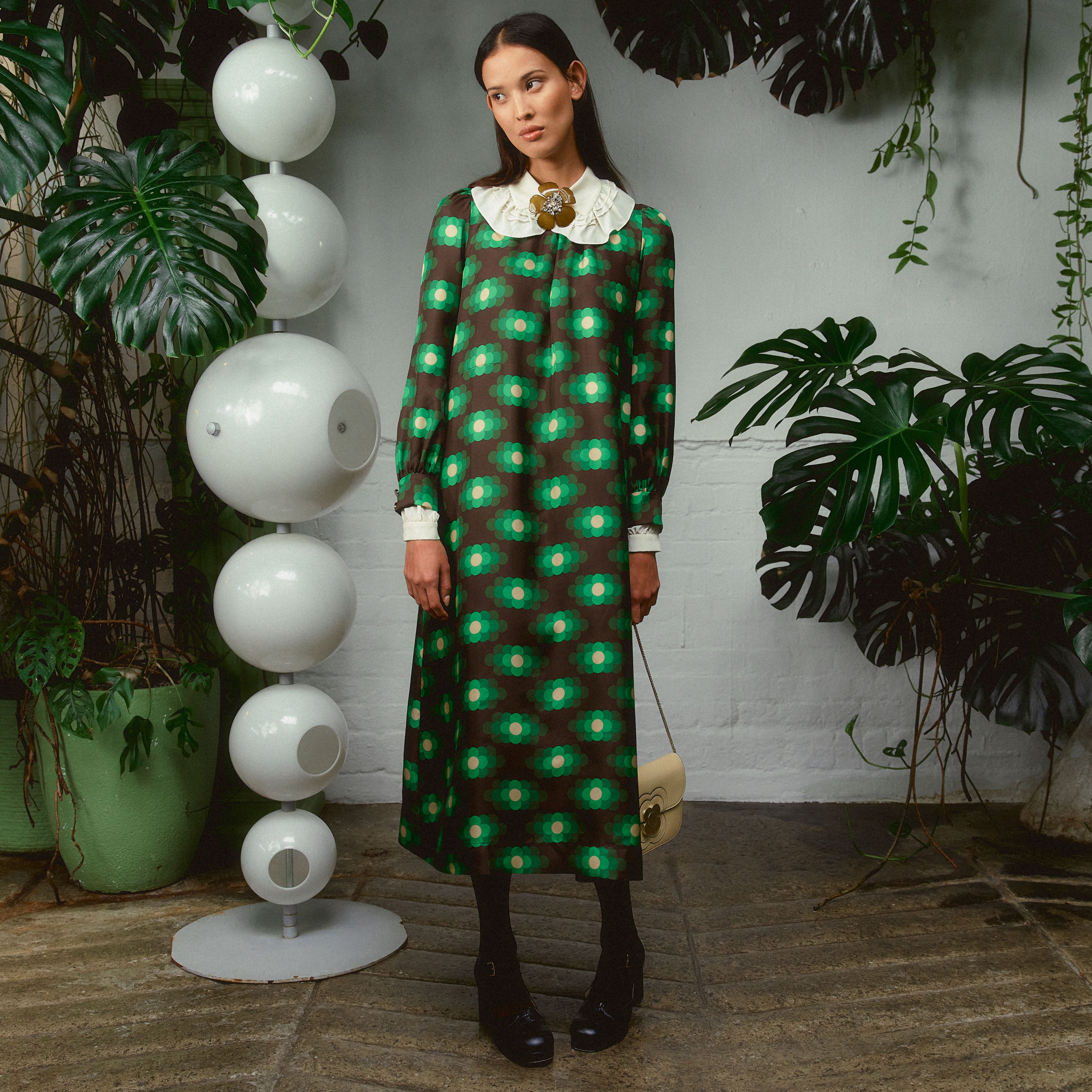 Orla Long Sleeve Midi Silk Dress - Flower Haze
