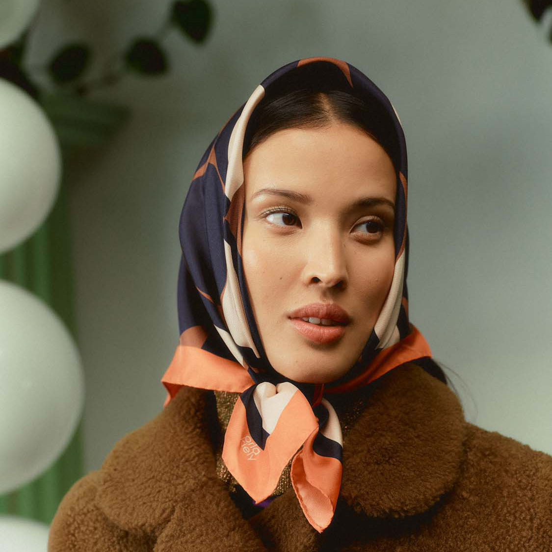 Medium Silk Scarf - Spot Square Mocha