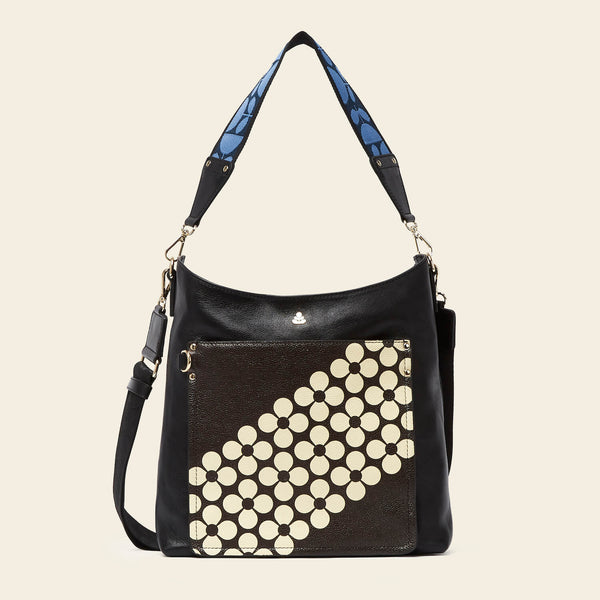 Carrymax Leather Bucket Bag Womens - Black Cream Flower | Orla Kiely