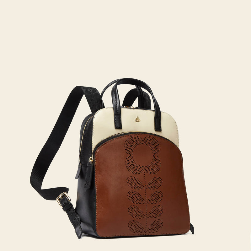 Product Image of Orla Kiely Emilia Leather Backpack in Tonal Punched Flower