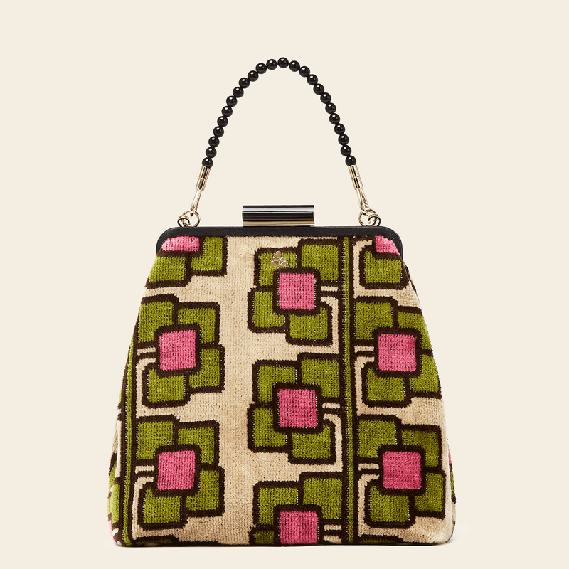 Product Image of Orla Kiely's Jenny D Velvet Handbag in Pink Flower Vine