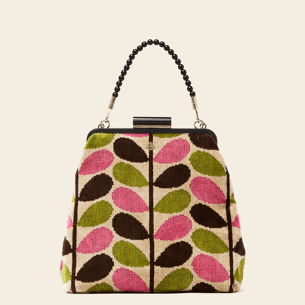 Product Image of Orla Kiely's Jenny D Velvet Handbag in Pink Multi Stem