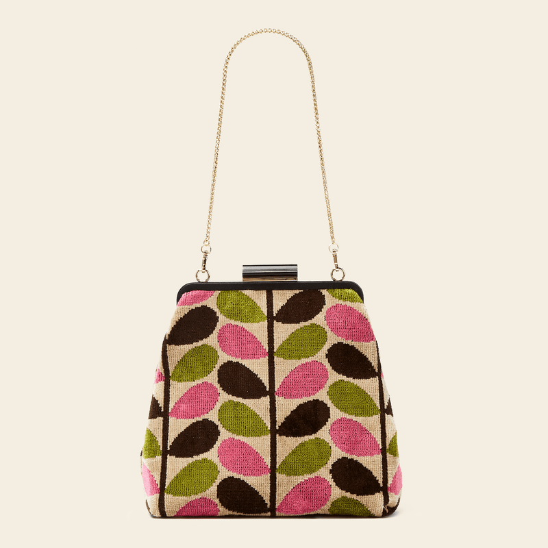 Product Image of Orla Kiely's Jenny D Velvet Handbag in Pink Multi Stem