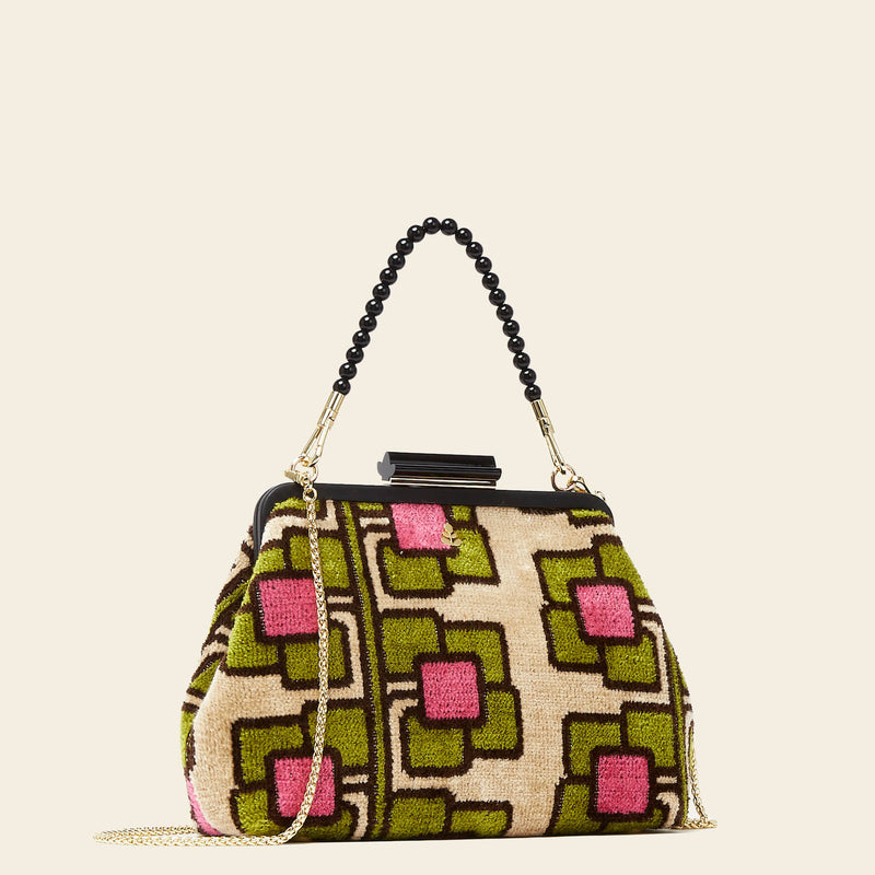 Product Image of Orla Kiely's Jenny D Velvet Crossbody Bag in Pink Flower Vine